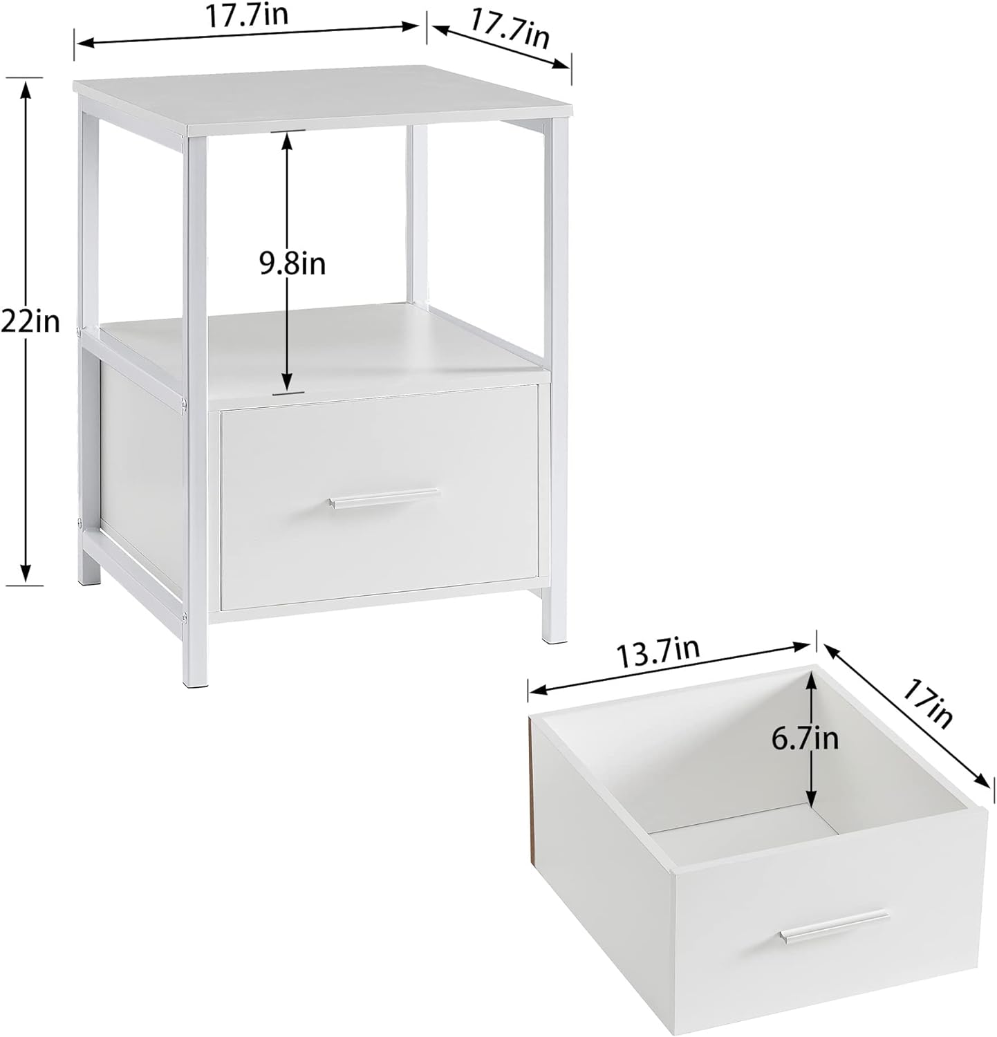 VECELO Nightstand Modern Square End Side Table, 1 Pack/2 Packs