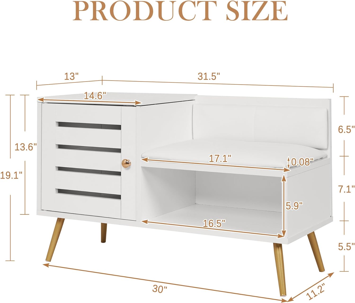 VECELO Entryway Bench with Storage Shoe Cabinet & Adjustable Shelf Louvered Door Removable PU Seat Cushion and Backrest