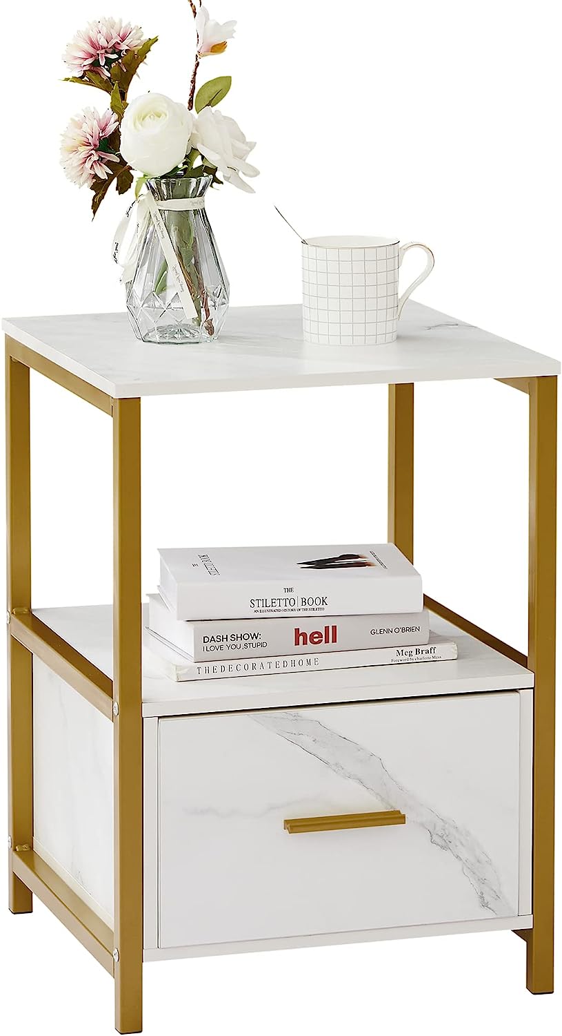 VECELO Nightstand Modern Square End Side Table, 1 Pack/2 Packs