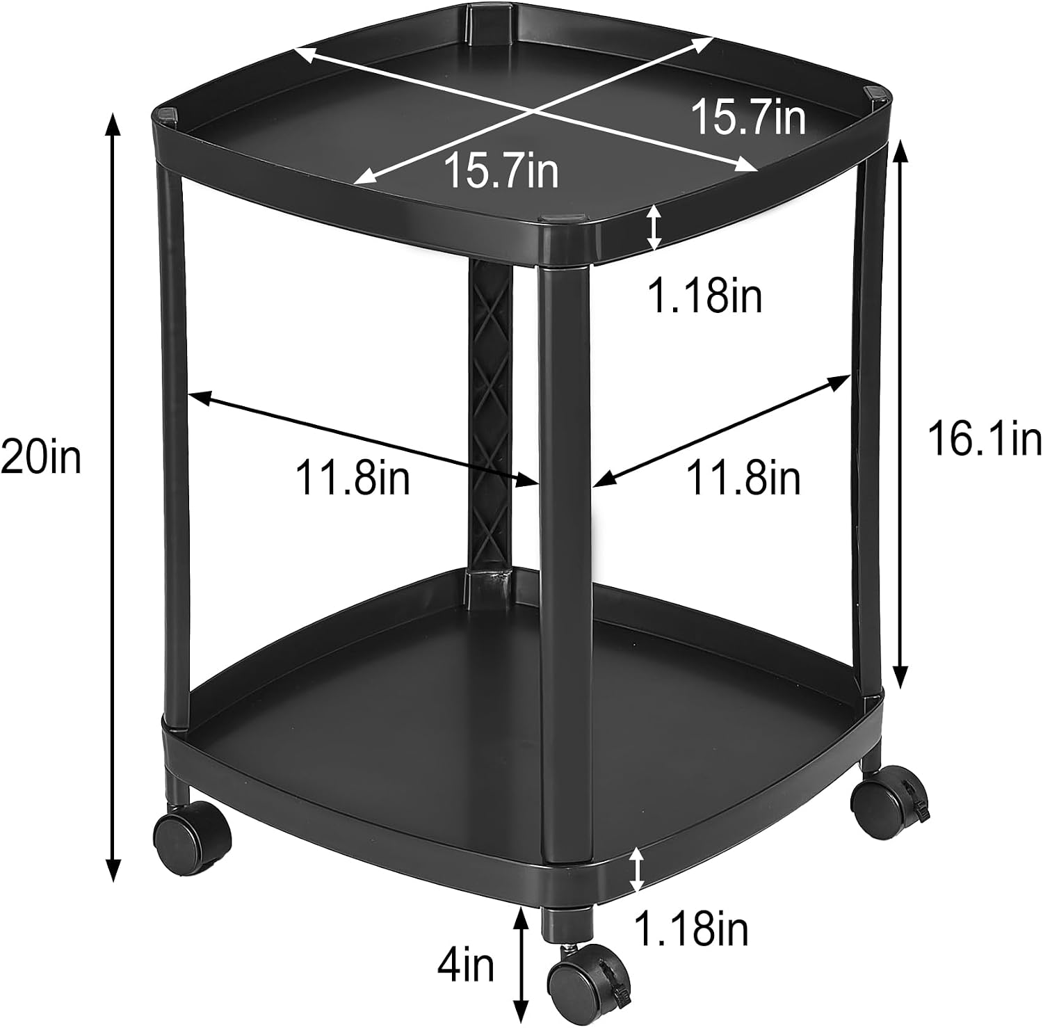 VECELO Rolling End Side Table with Lockable Wheels