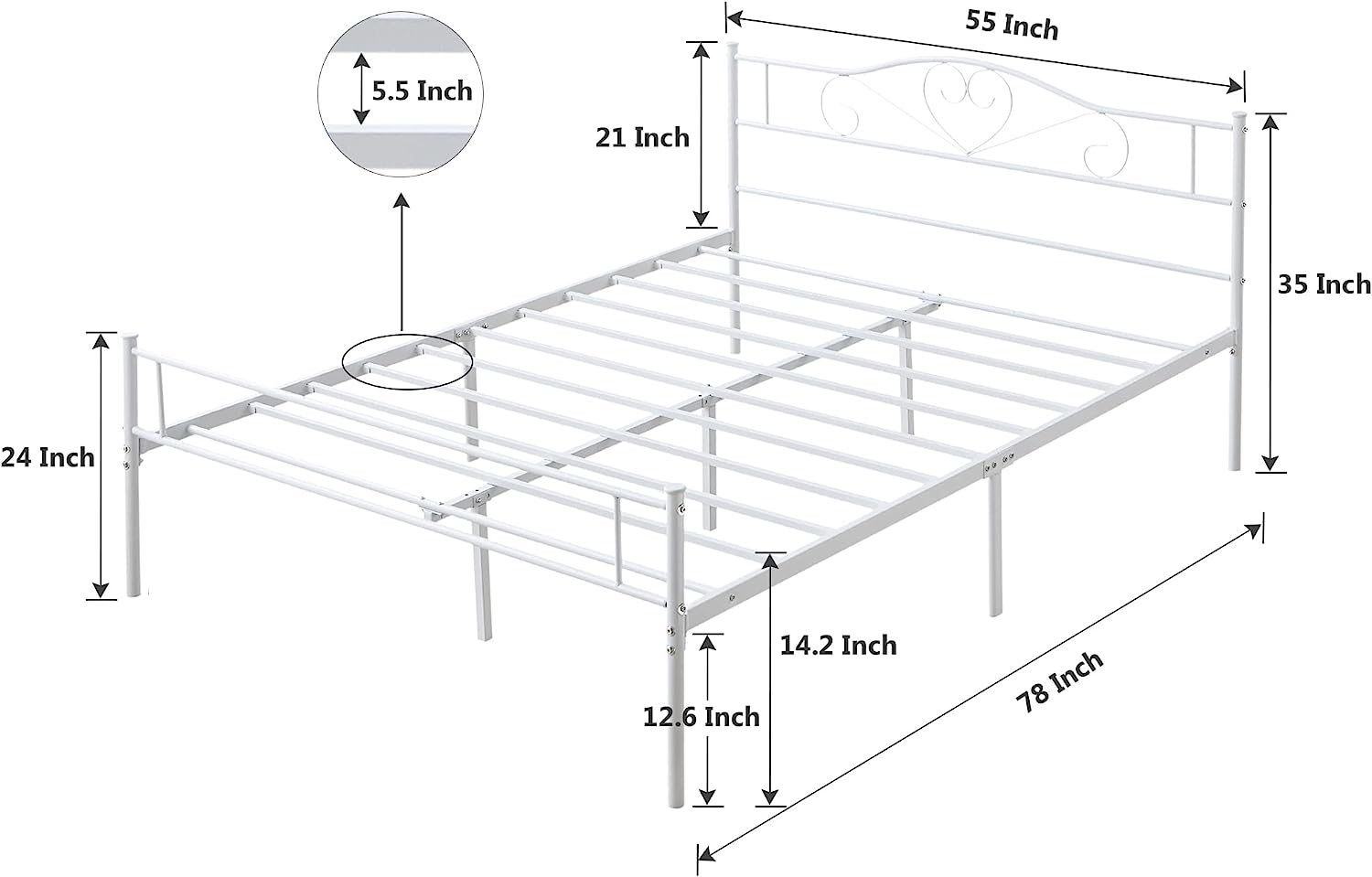 VECELO Metal Platform Bed Frame Mattress Foundation Decorative Headboard & Footboard