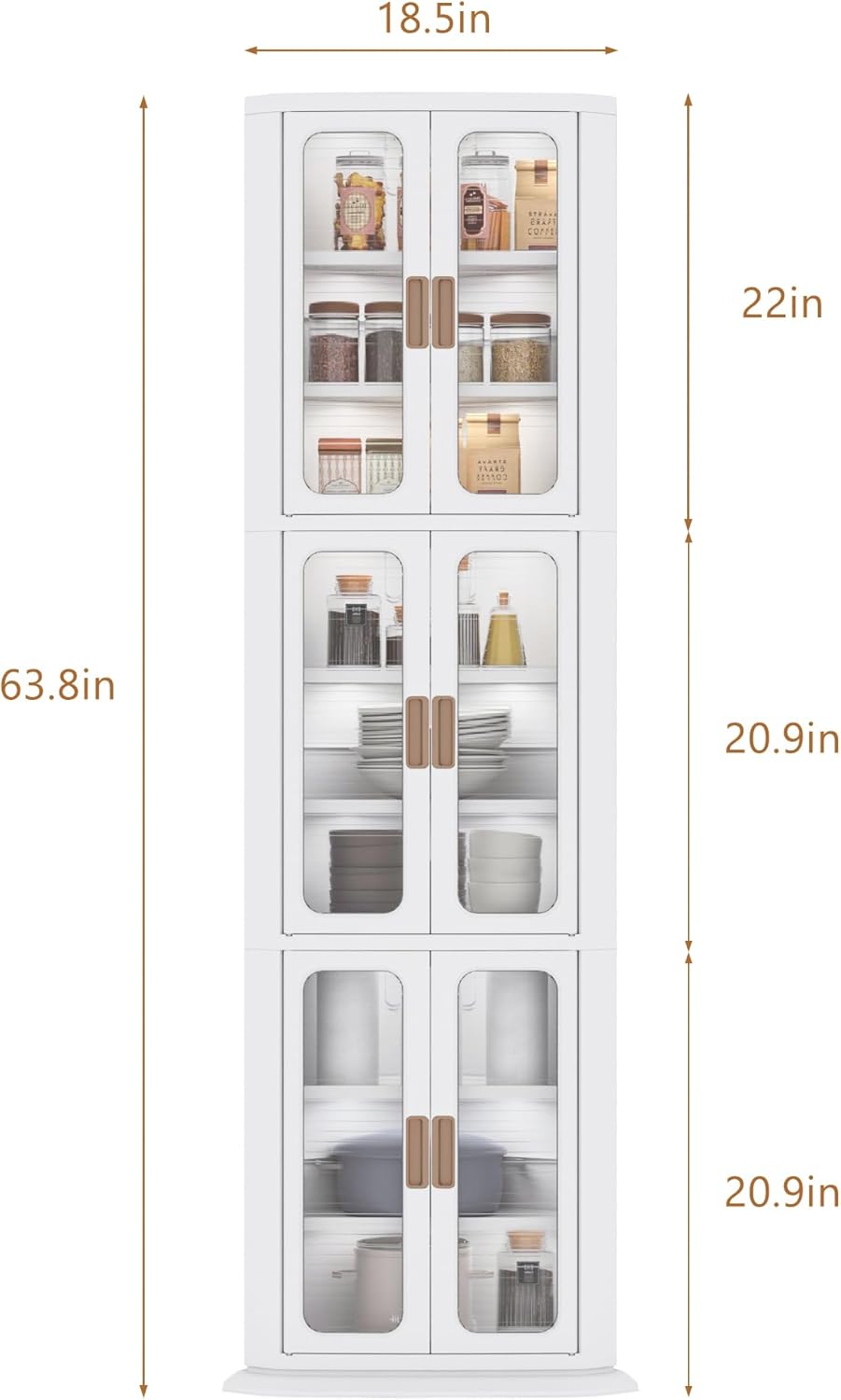 VECELO 3-Tier Tall Corner Cabinet with Doors & Adjustable Shelves