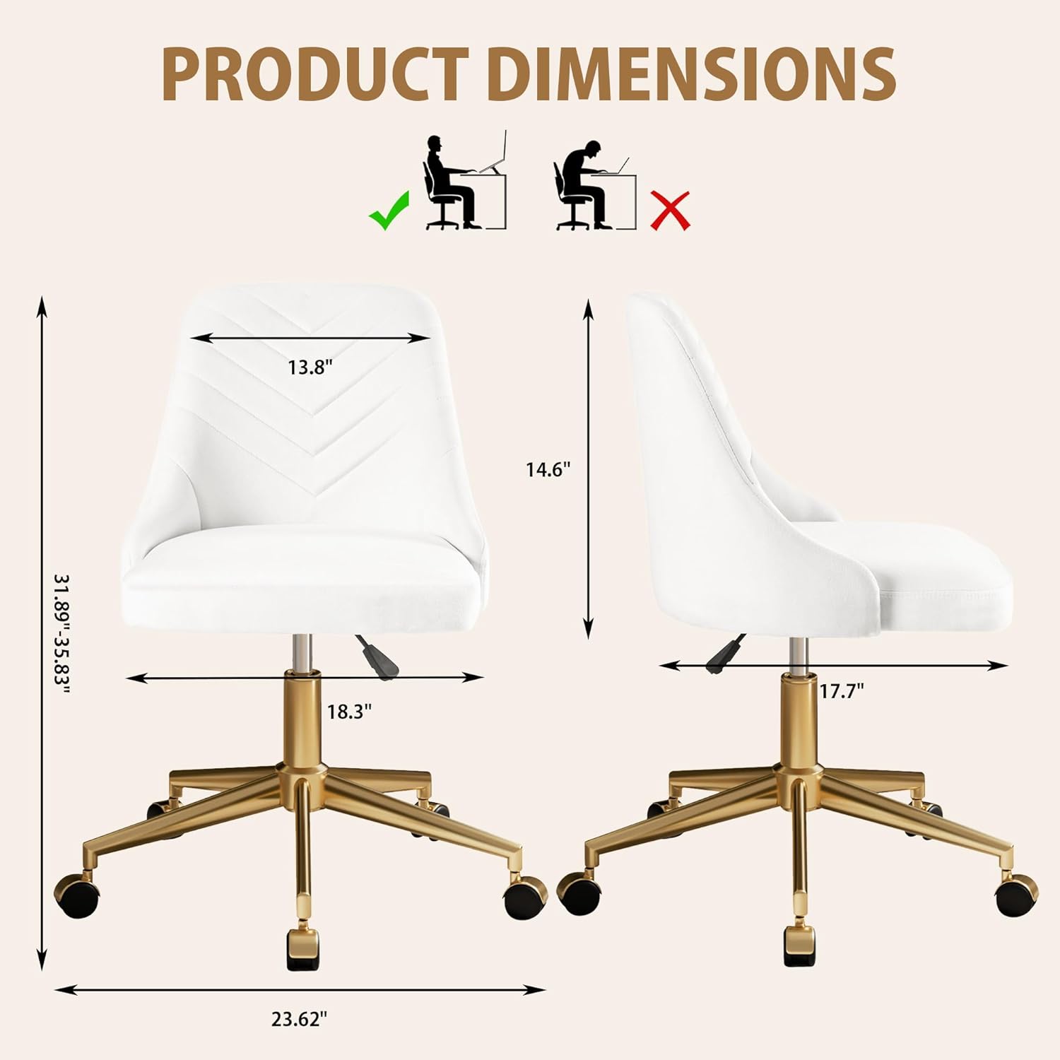 VECELO Velvet Vanity Desk Chair with Height-Adjustable