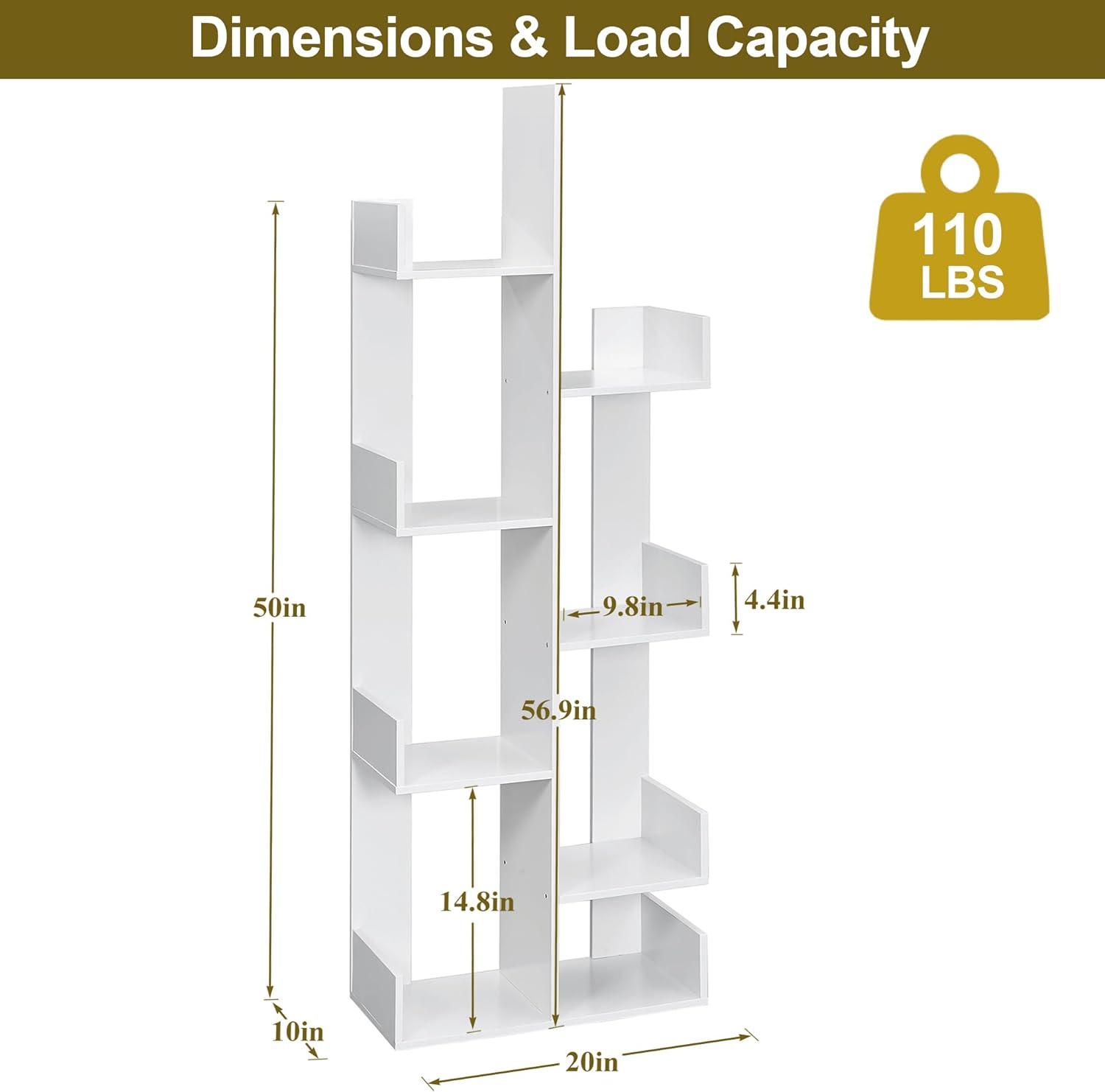 VECELO Tree Bookshelf, Geometric 8 Shelf Tree Bookcase Wood Bookshelves Display