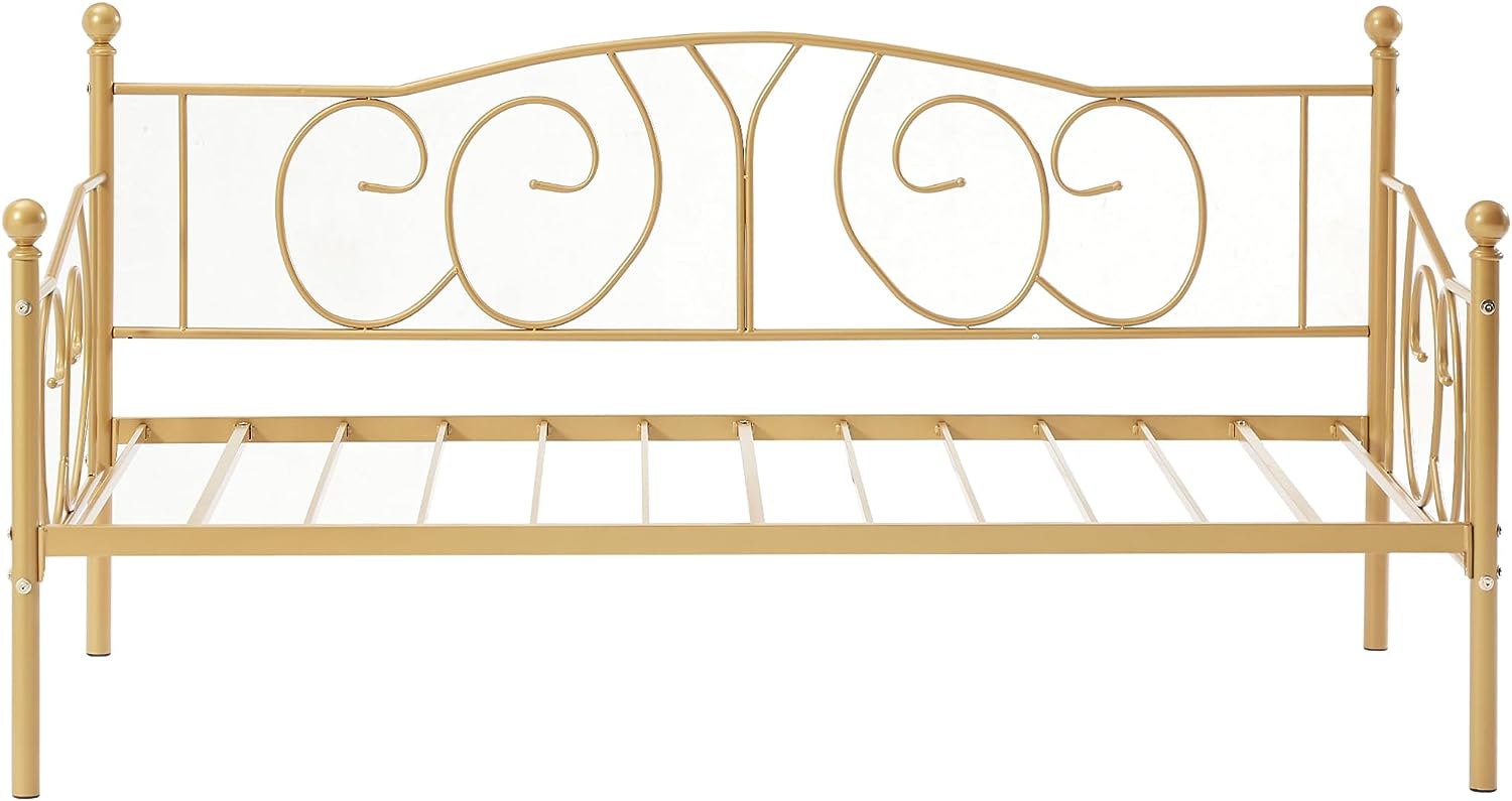 VECELO Metal Daybed Frame Multifunctional Platform Bed Sofa Mattress Foundation with Deluxe Headboard, Black