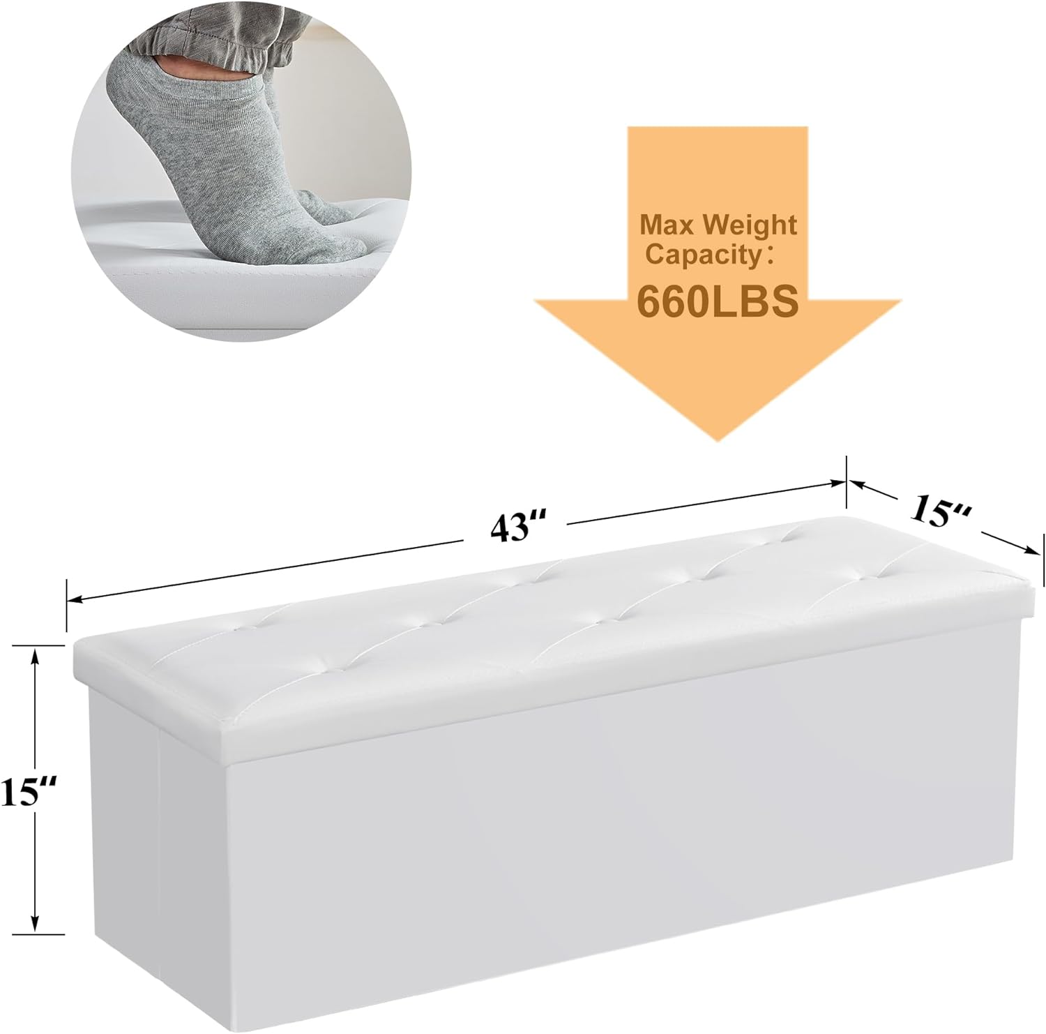 VECELO Storage Ottoman Bench End of Bed 43'' Footstool Footrest Stool Shoestool