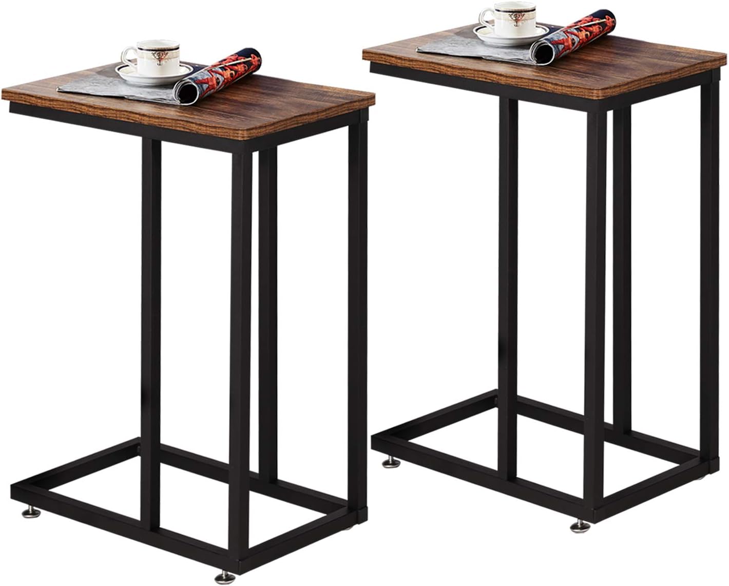 VECELO C Shaped End Side Table for Sofa Couch and Bed Snack TV Tray - VECELO