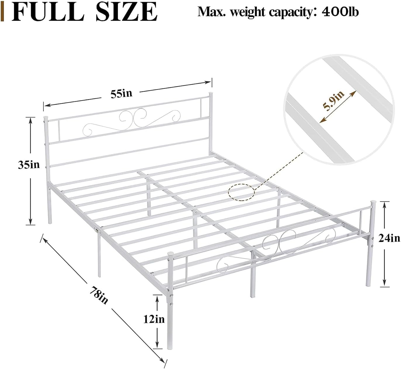 VECELO Metal Platform Bed Frame Mattress Foundation with Headboard & Footboard