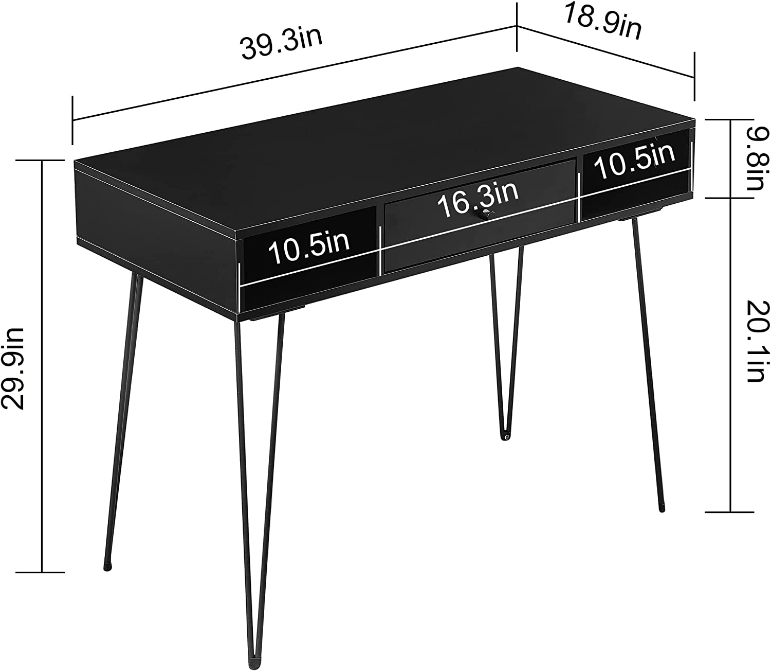 VECELO 39.3" Home Office Work Table with Drawers Computer Desk - VECELO