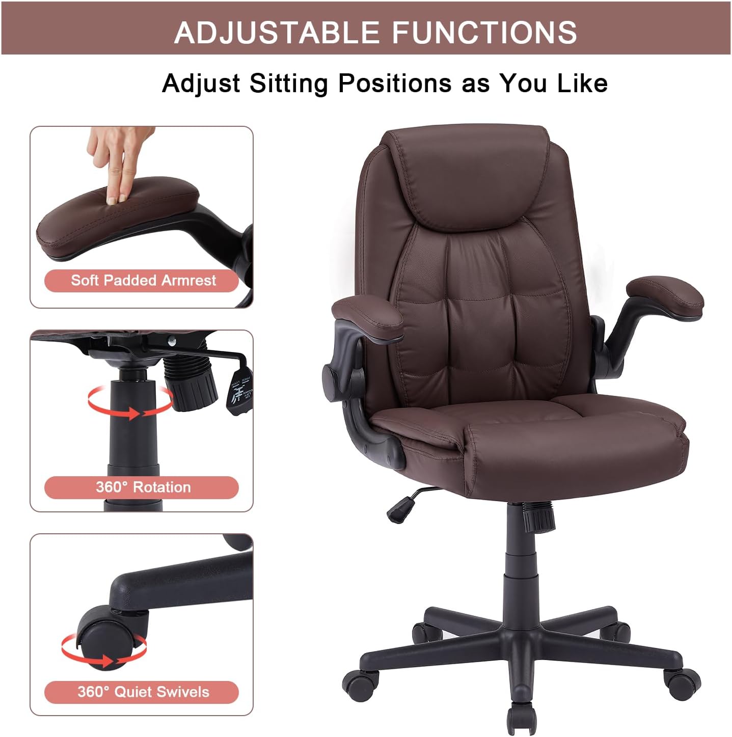 VECELO Executive High-Back PU Leather Computer Desk Chairs
