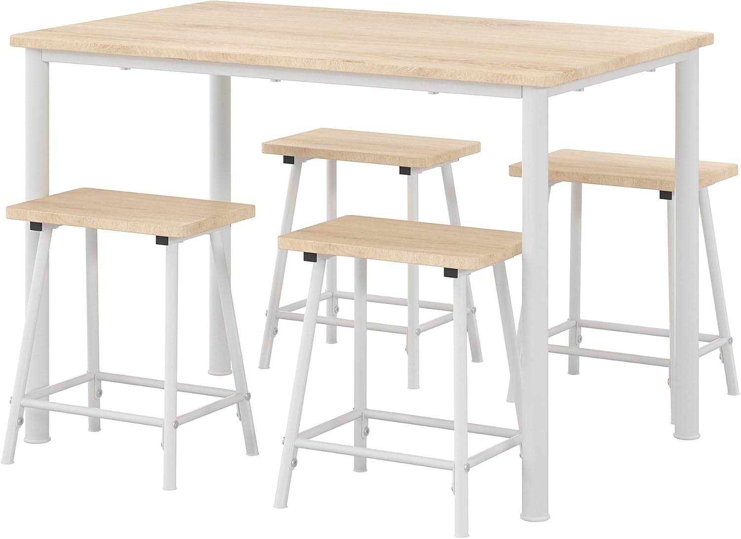 VECELO 5-Piece Dining Table Set Metal and Wood Kitchen Furniture with 4 Stools