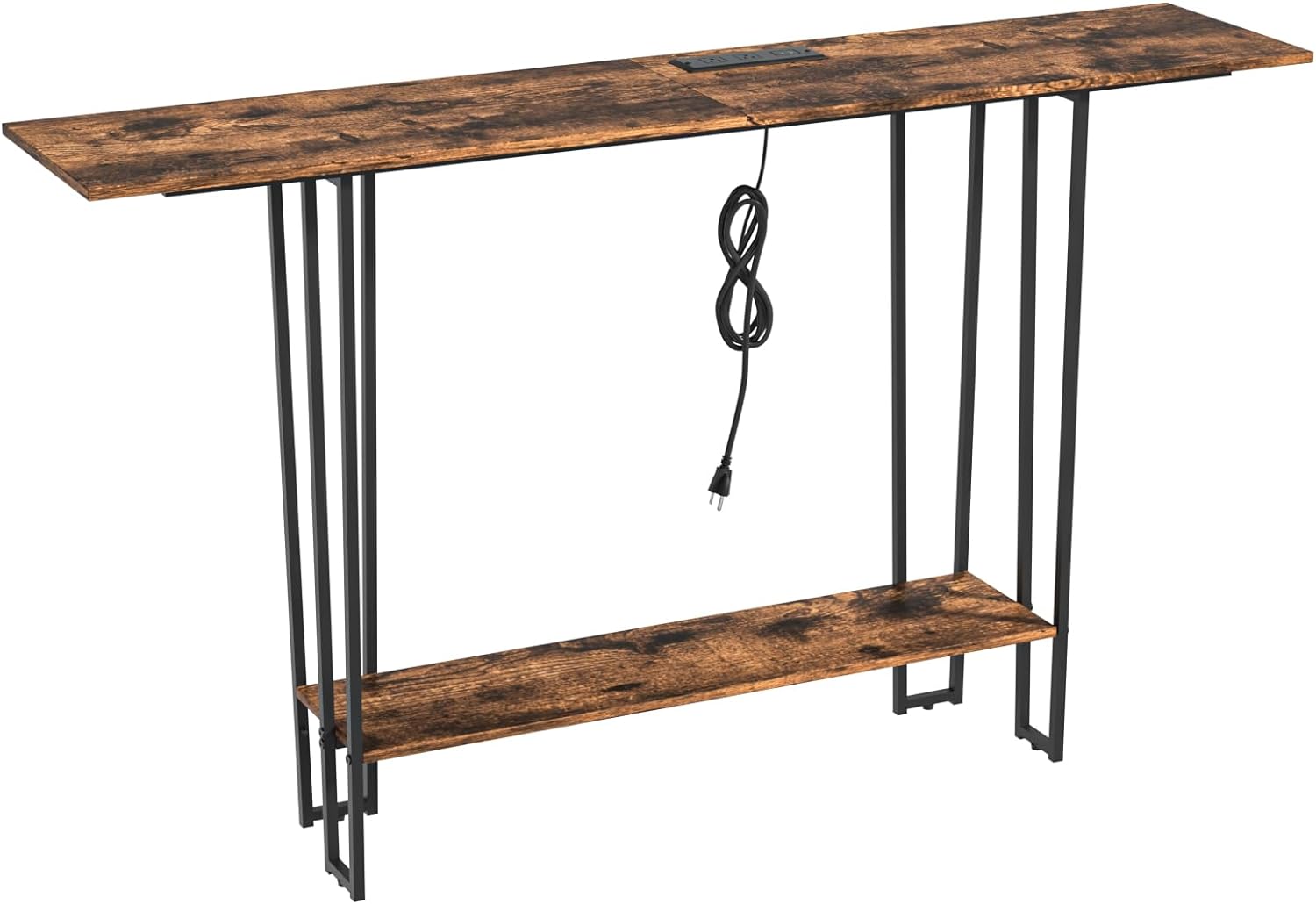 VECELO Couch Side & Console Table with 2 Outlets & 2 USB Ports