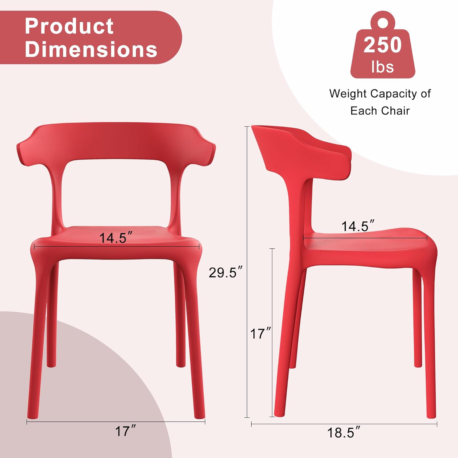 VECELO 4 Pack Plastic Stacking Chairs