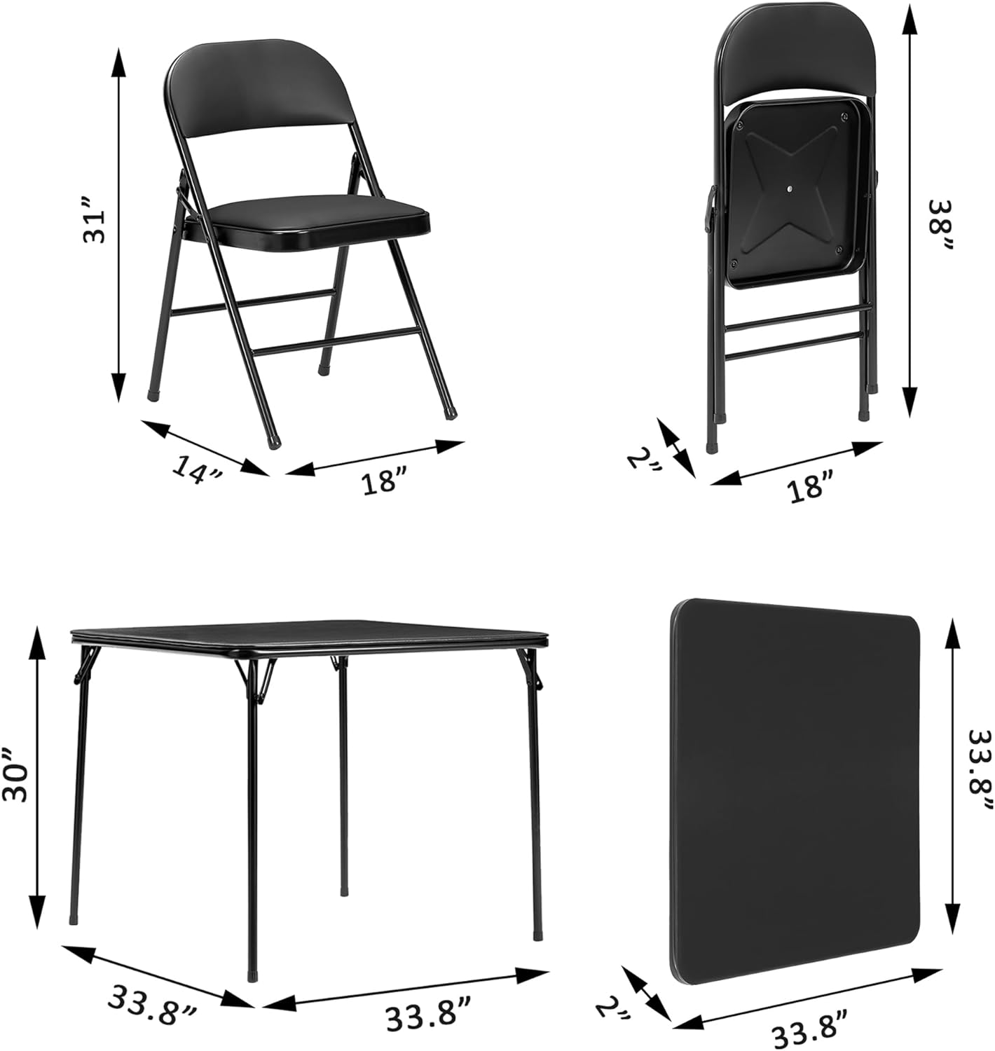 VECELO Portable Folding Card Table Square and Chair Sets with Collapsible Legs & Vinyl Upholstery (5 PCS)