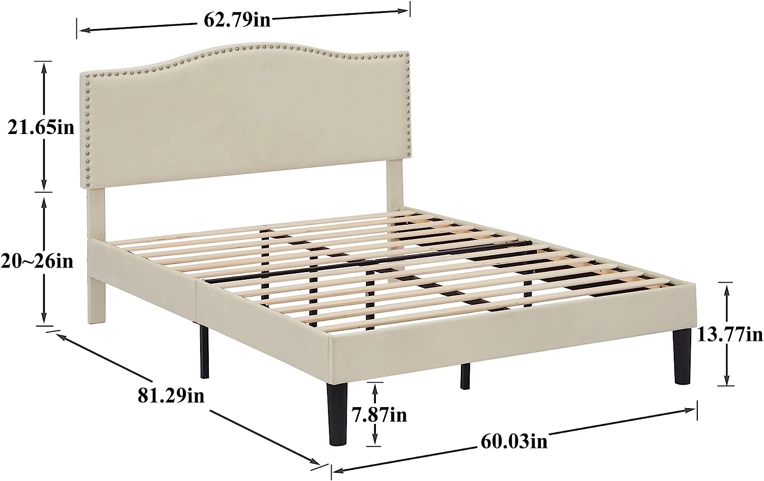 VECELO Bed Frame Platform with Upholstered Headboard & Wooden Slats Support - VECELO
