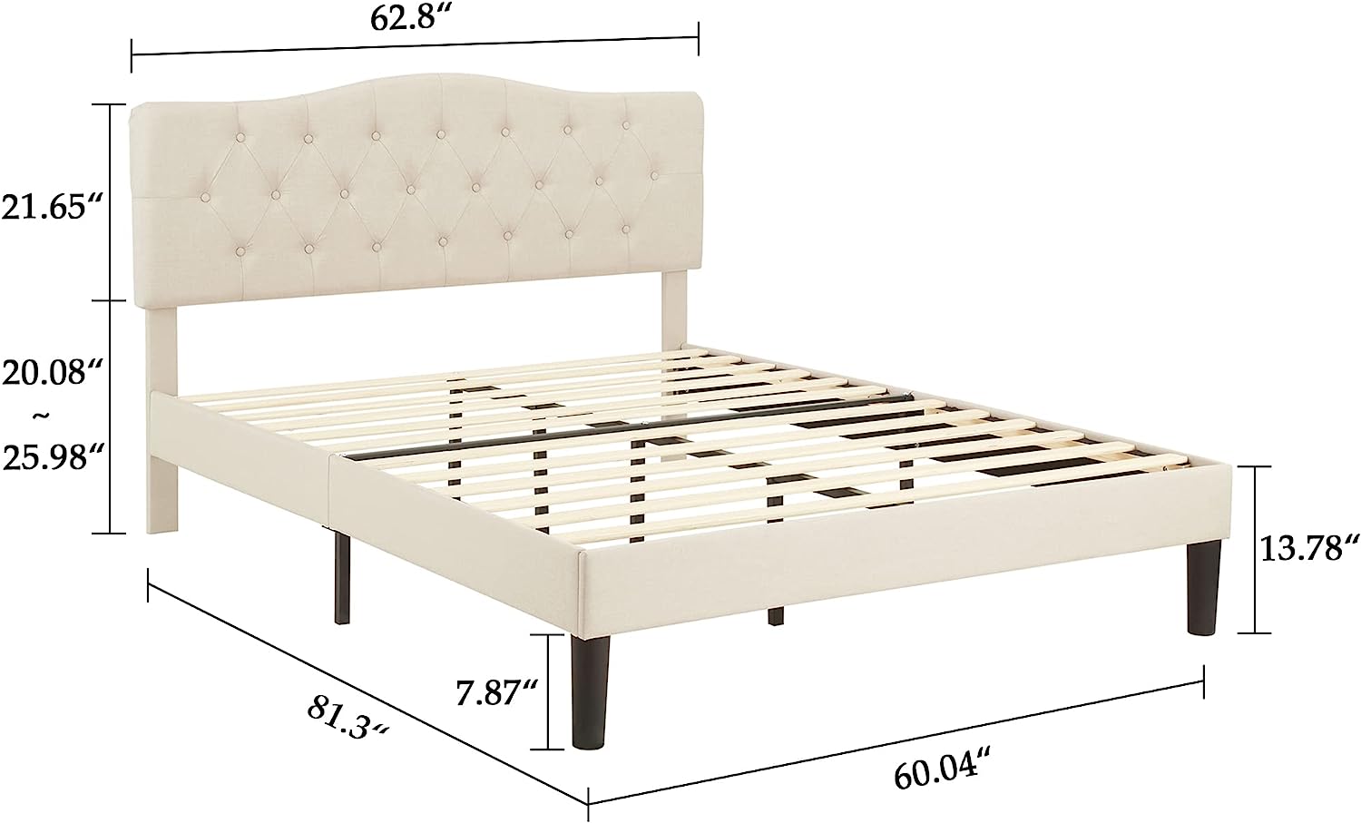 VECELO Classic Upholstered Platform Bed Frame with Diamond Stitched Cloth