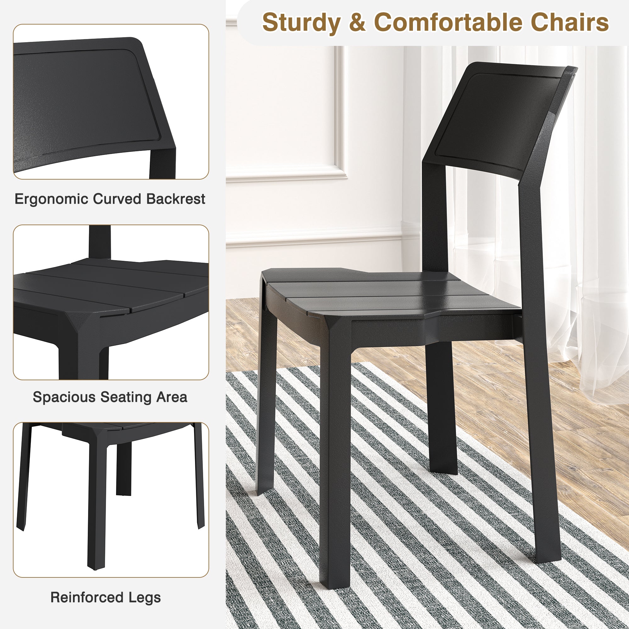 VECELO Dining Chairs Set of 4, Stackable Plastic Kitchen Chairs - VECELO