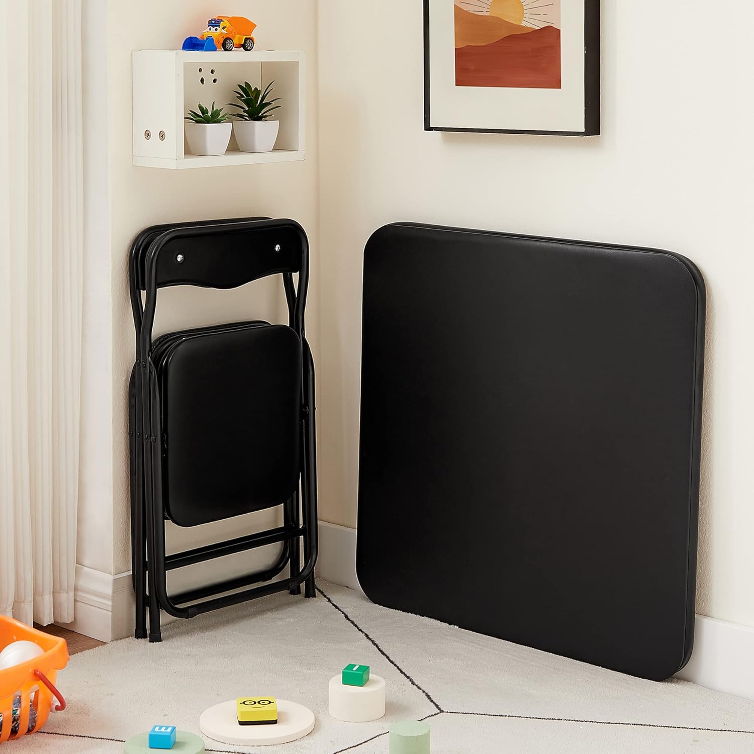 VECELO Kids Folding Activity Table and Chairs 5 Pcs Set/3 Pcs Sets, Portable