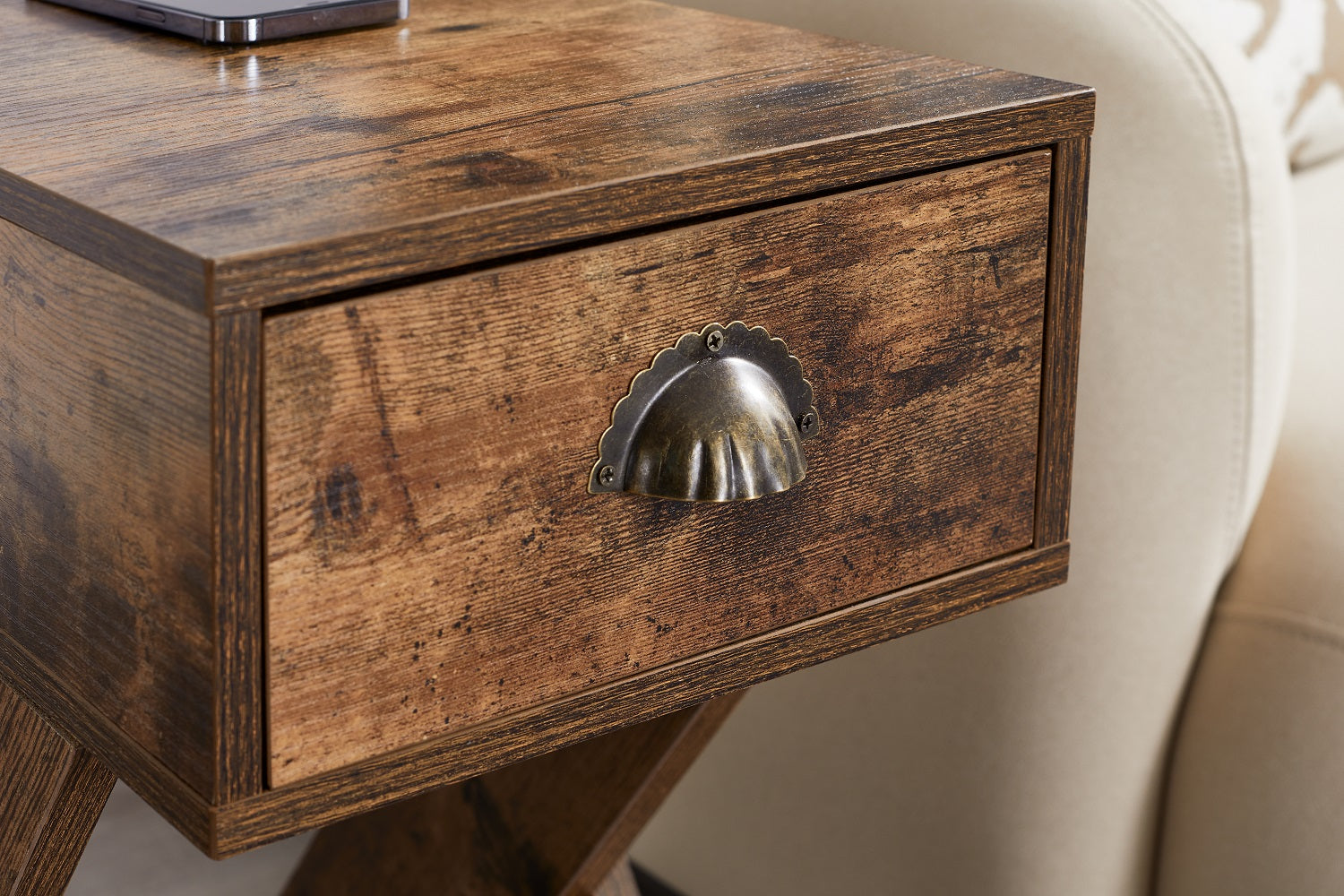 VECELO End Side Table with Charging Station Narrow Nightstand with Drawer& USB Ports