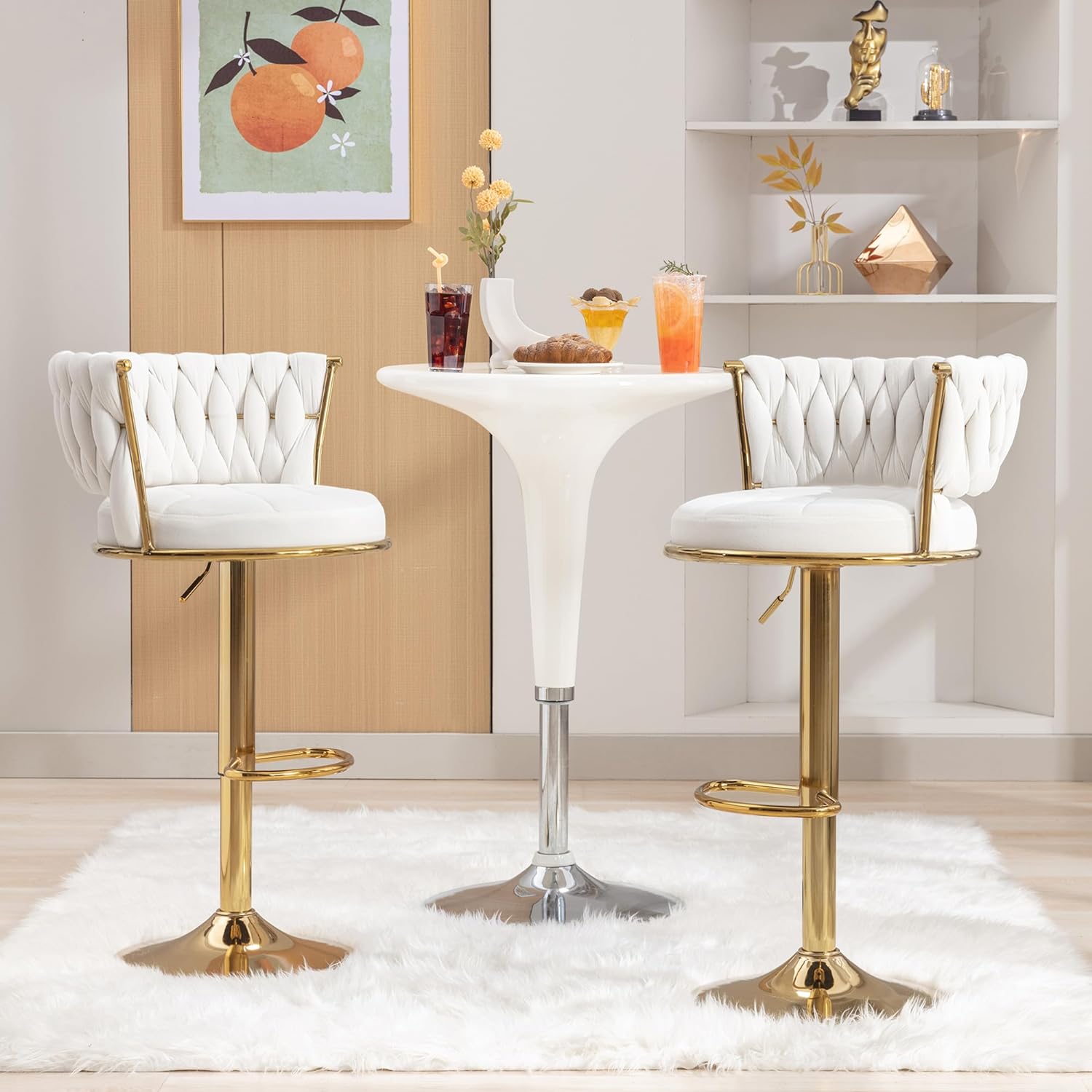 VECELO Bar Stools Set of 2, Adjustable Barstools Counter Height Stools with Back and Arm - VECELO