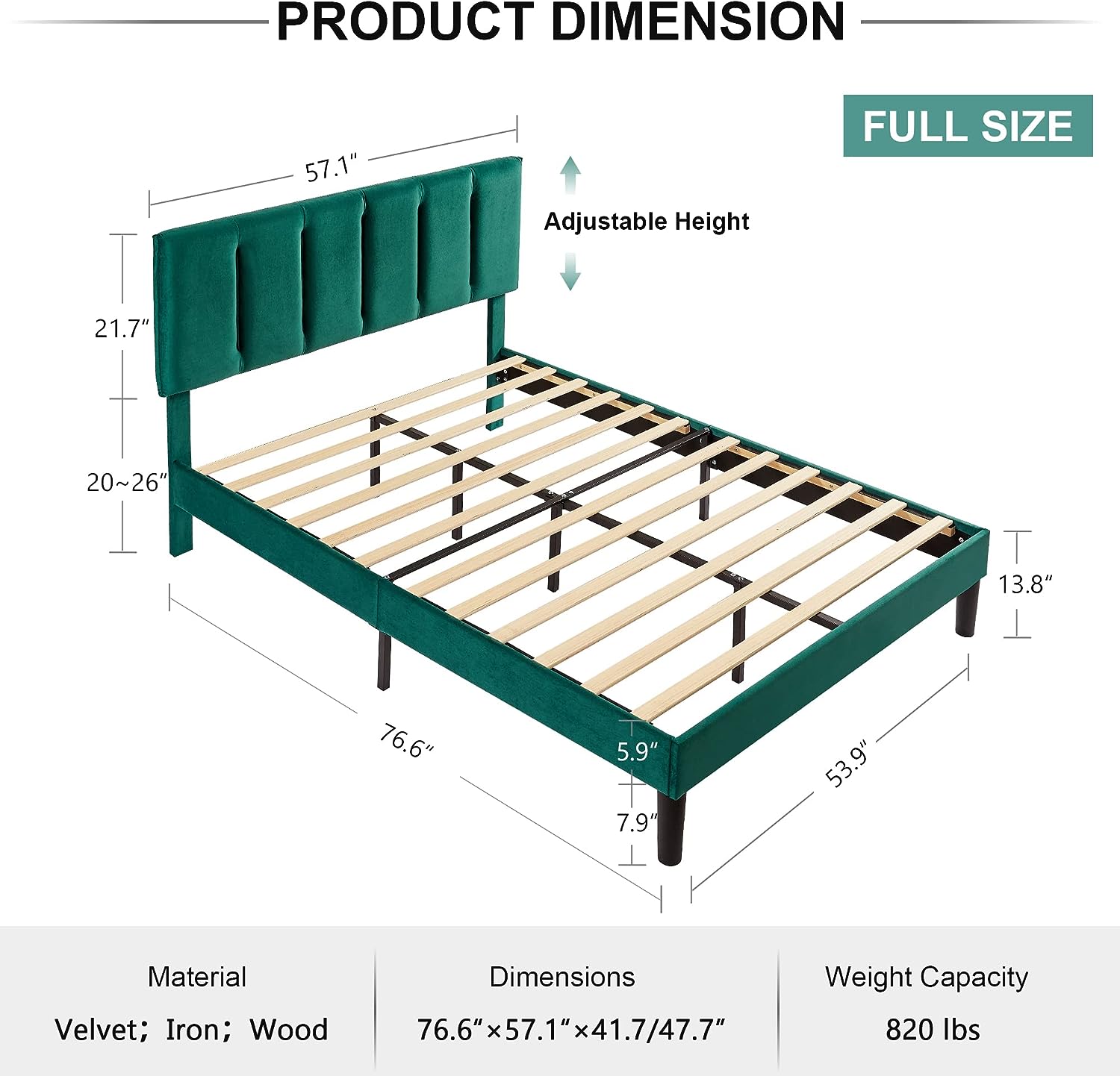 VECELO Modern Upholstered Platform Bedframe, Adjustable Headboard