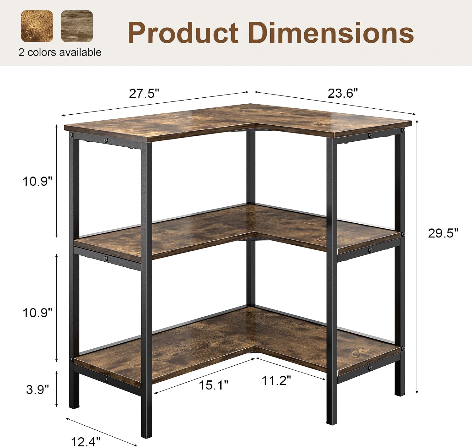 VECELO Corner Cabinet Table with 3 Tier Open Shelf, Multipurpose Display Organizer Storage Stand