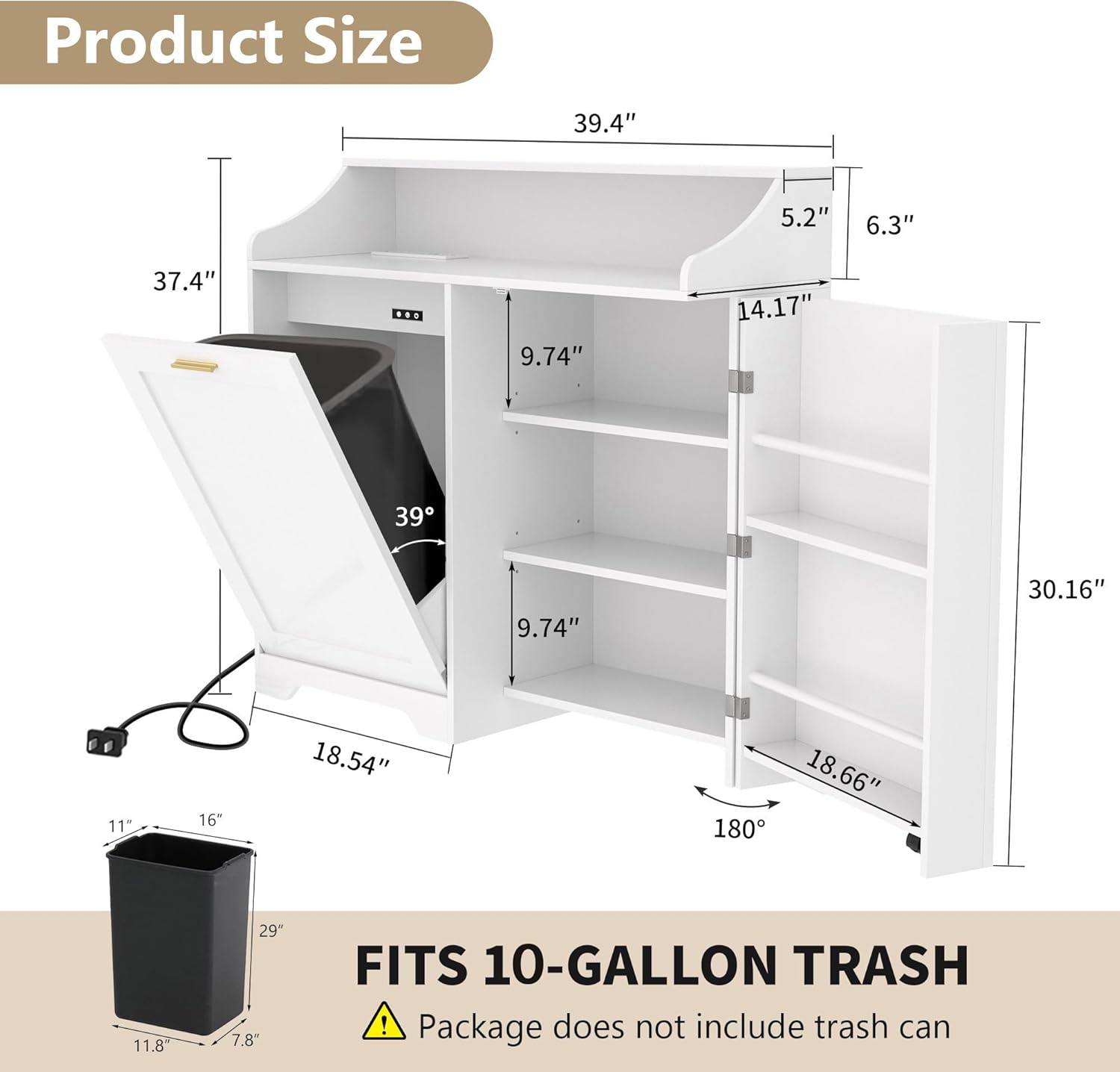 VECELO Tilt Out Trash Can Cabinet, Kitchen Trash Bin Cabinet with Adjustable Shelves and Charging Station