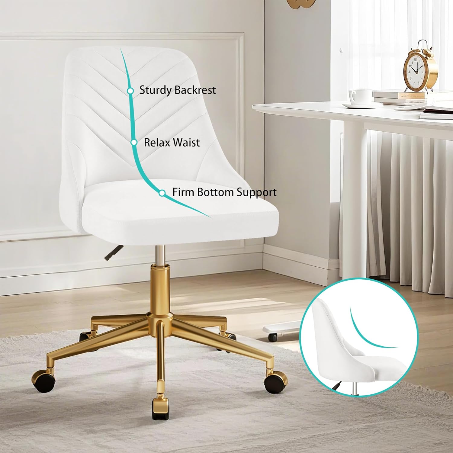 VECELO Velvet Vanity Desk Chair with Height-Adjustable