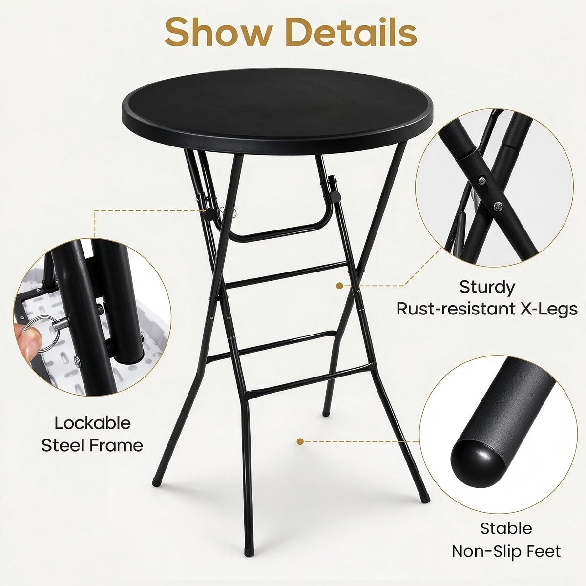 VECELO 32" Round Bar Height Folding Dining Table, 43.3" High Top Cocktail Table