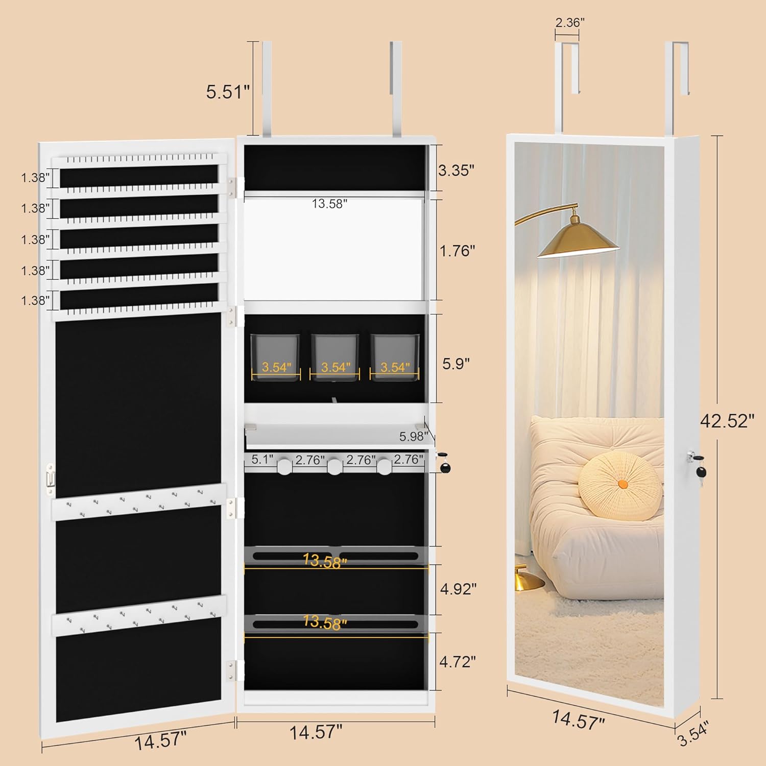 VECELO LED Mirror Jewelry Cabinet