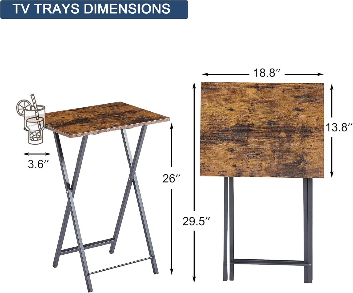 VECELO Folding TV Tray for Eating Set of 2