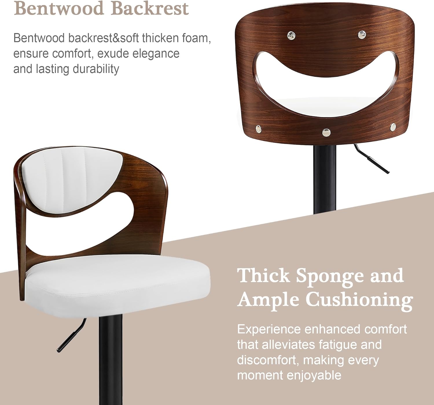 VECELO Bar Stool Set of 2,Counter Height Stools with Bentwood Back - VECELO