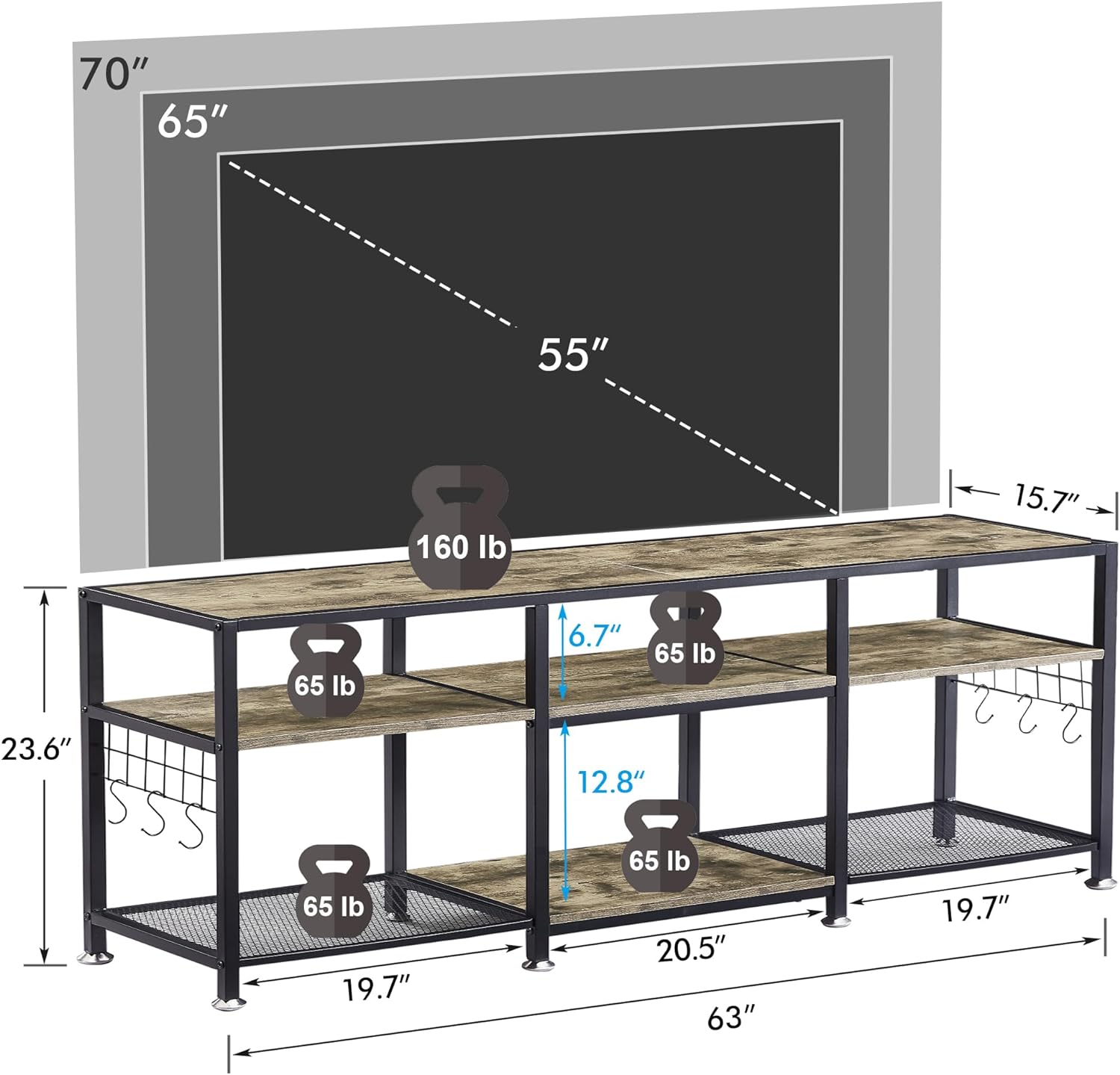 VECELO TV Stand Entertainment Center Media Console with 3-Tier Open Storage Shelves