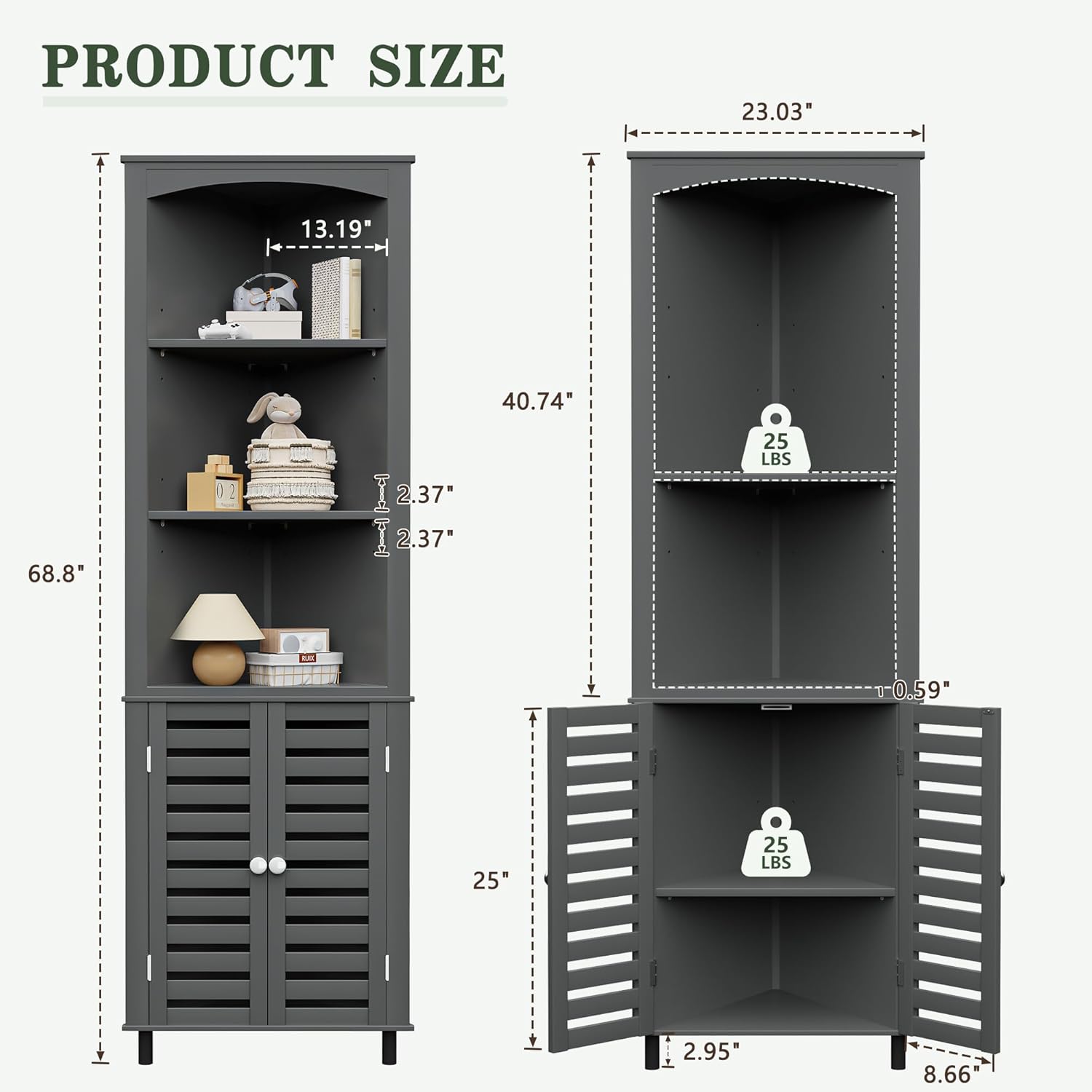 VECELO Tall Corner Cabinet, 68.8'' Storage Cabinet with Doors and Adjustable Shelves