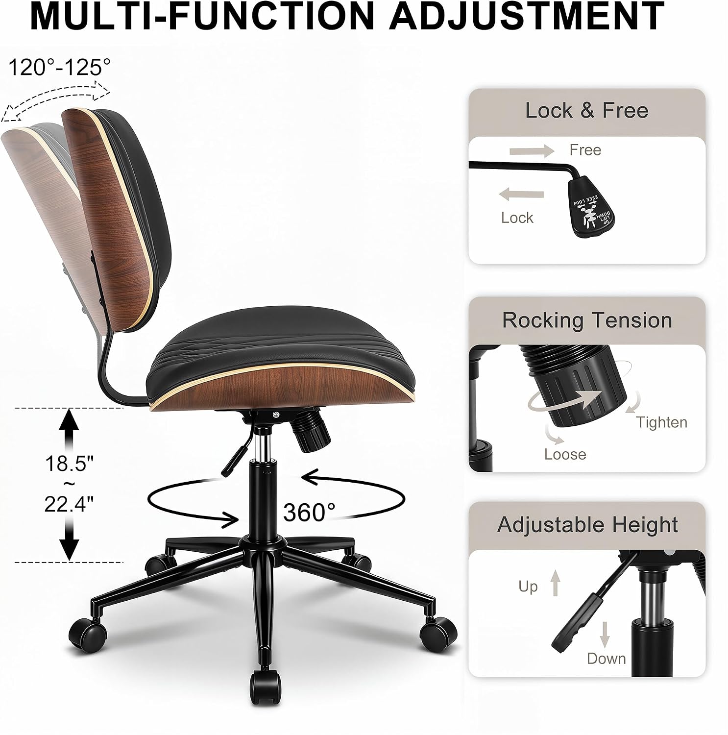 VECELO Armless Office, Computer, Desk Chair with Wheels