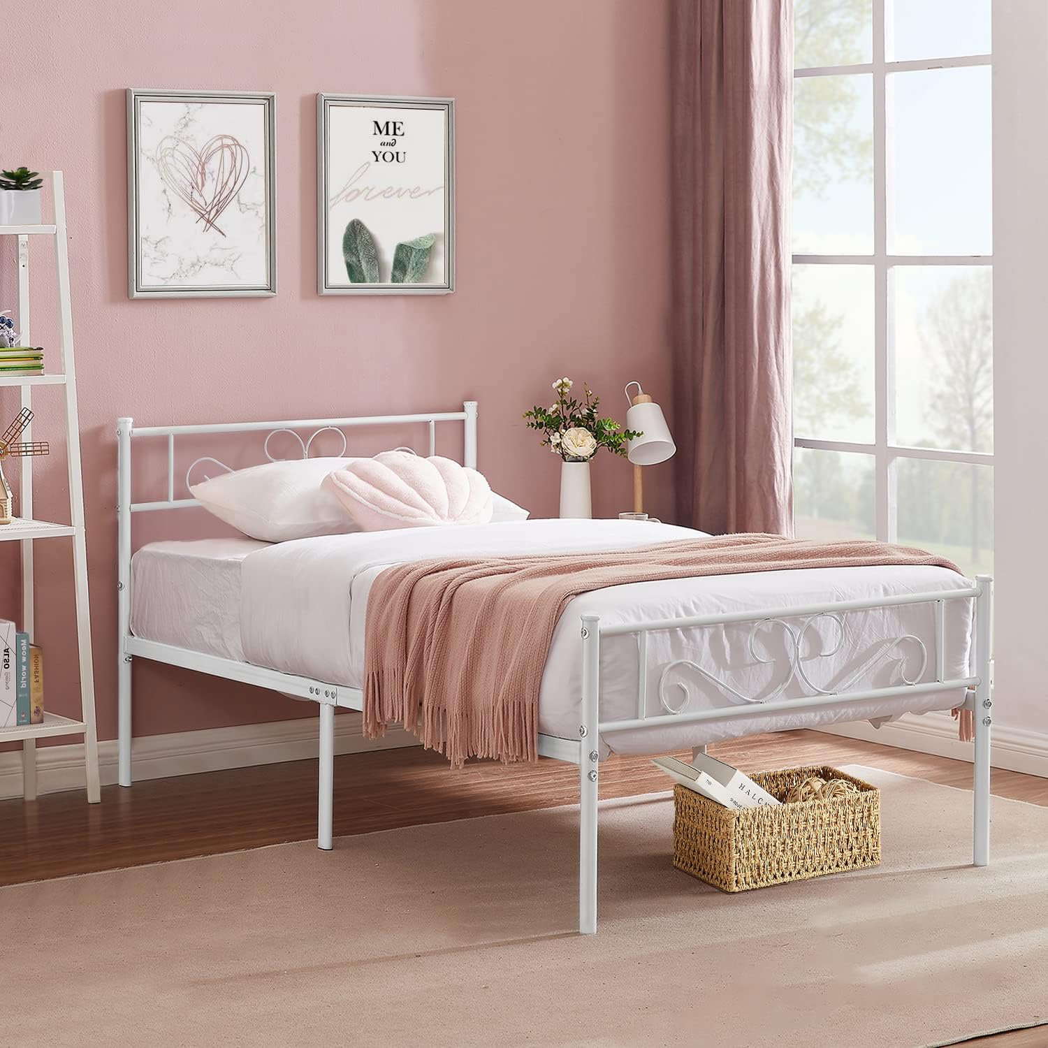 VECELO Metal Platform Bed Frame Mattress Foundation with Headboard & Footboard