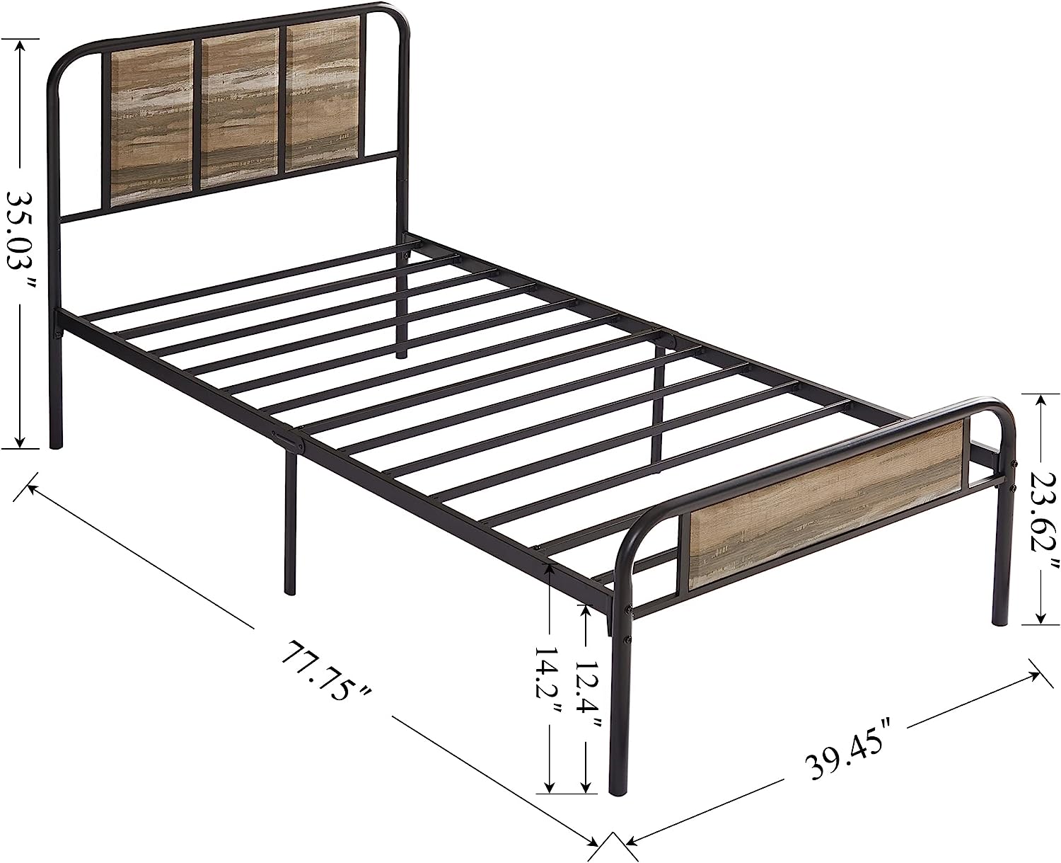 VECELO Bed Frame Metal Platform with Wooden Headboard Footboard Heavy Duty Mattress Foundation - VECELO