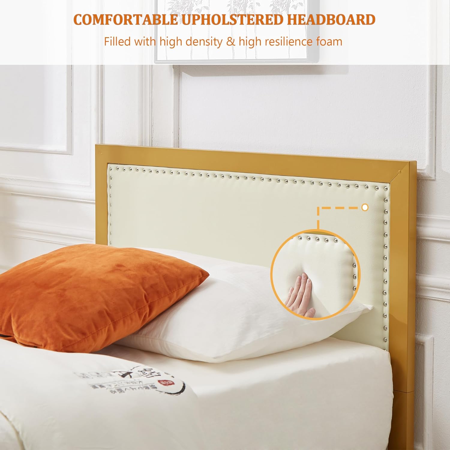 VECELO Bed Frame with Linen Fabric Headboard and Footboard No Box Spring Needed - VECELO