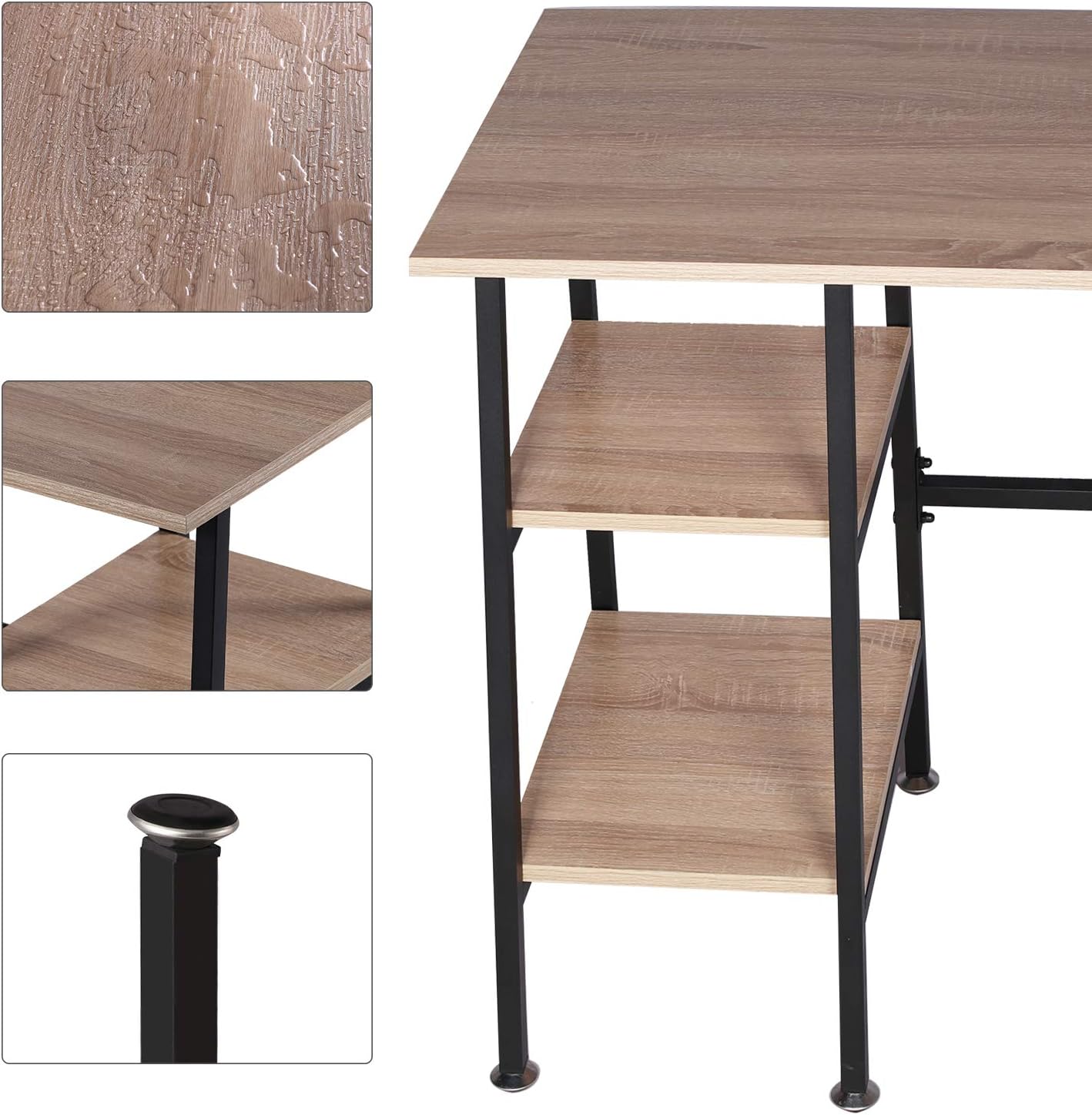 VECELO Computer Writing Desk with 2 Tier Storage Shelves, Modern Simple Student Study Table - VECELO