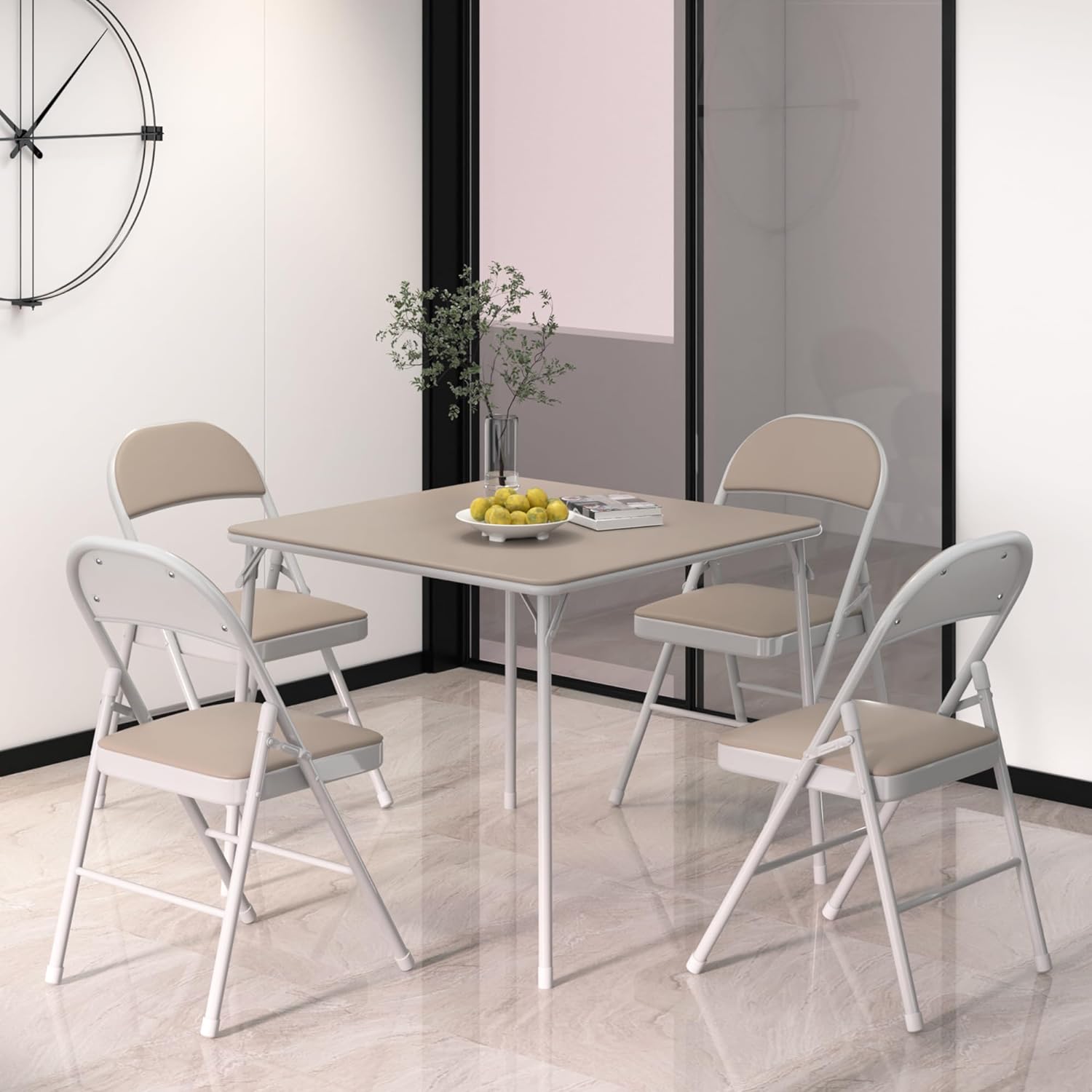VECELO Portable Folding Card Table Square and Chair Sets with Collapsible Legs & Vinyl Upholstery (5 PCS)