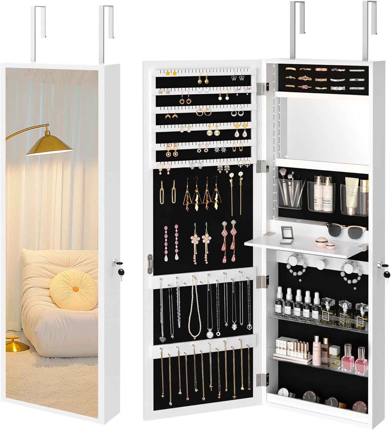 VECELO LED Mirror Jewelry Cabinet