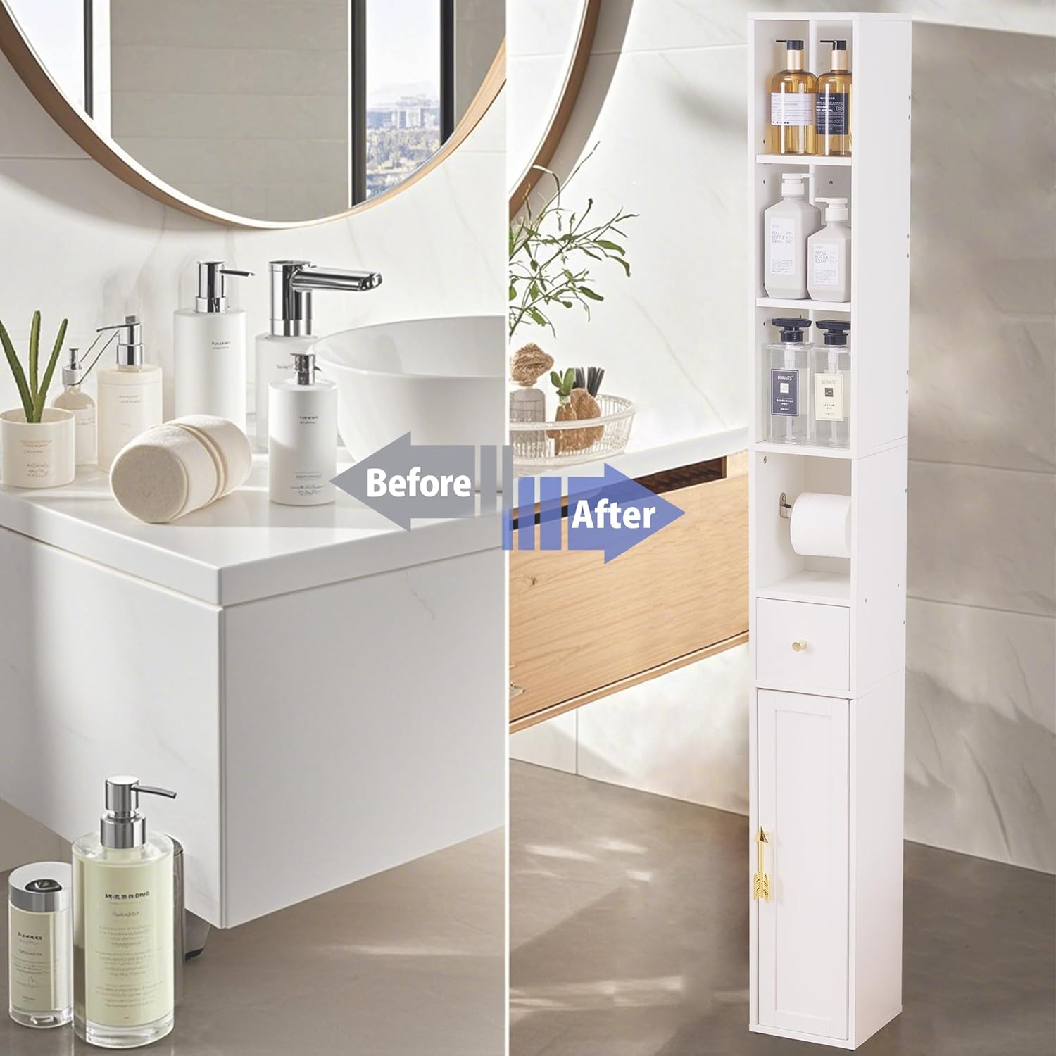 VECELO Tall Bathroom Cabinet with Adjustable Shelves