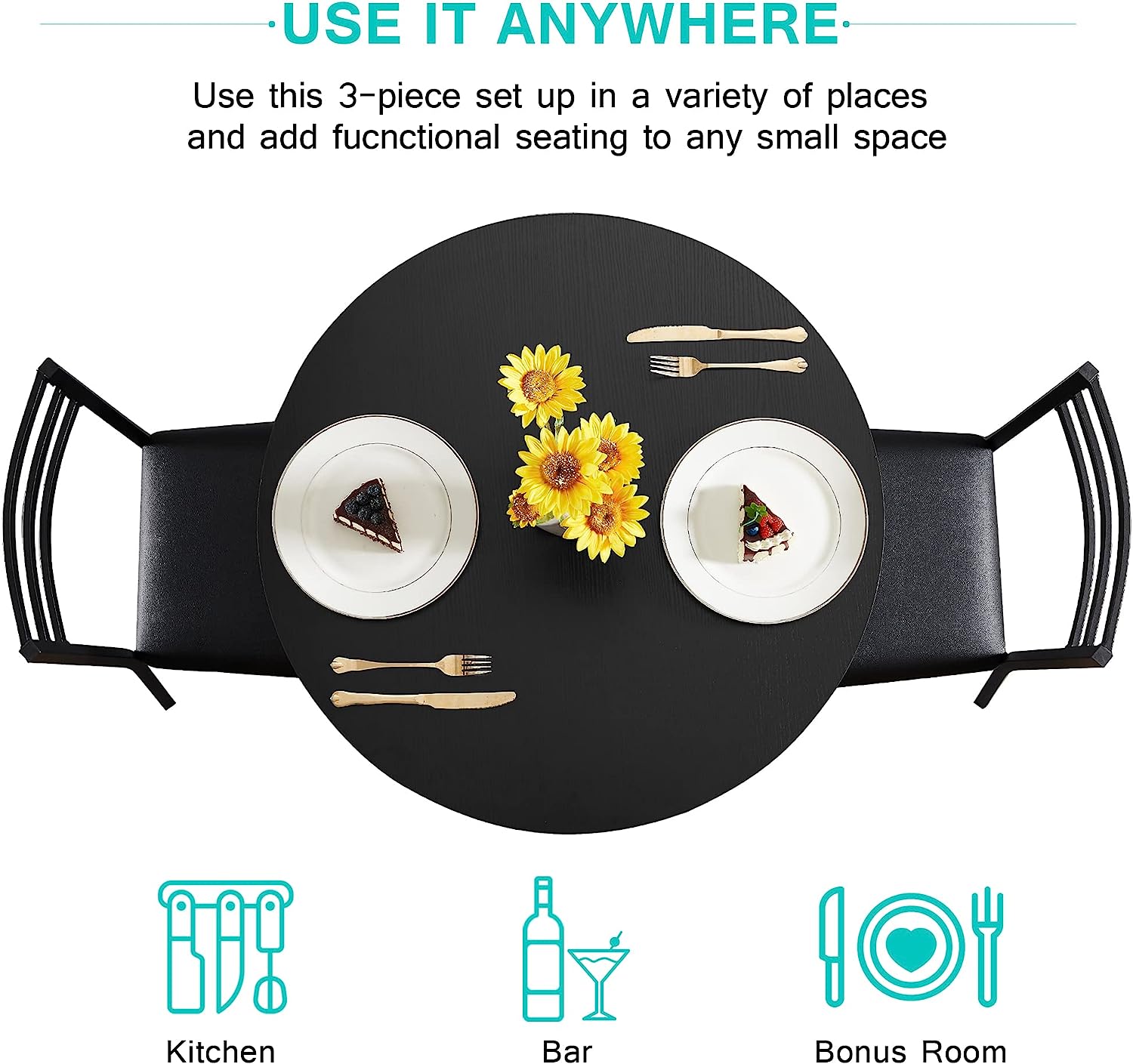 VECELO 3 Piece Kitchen Dining Room Set - VECELO