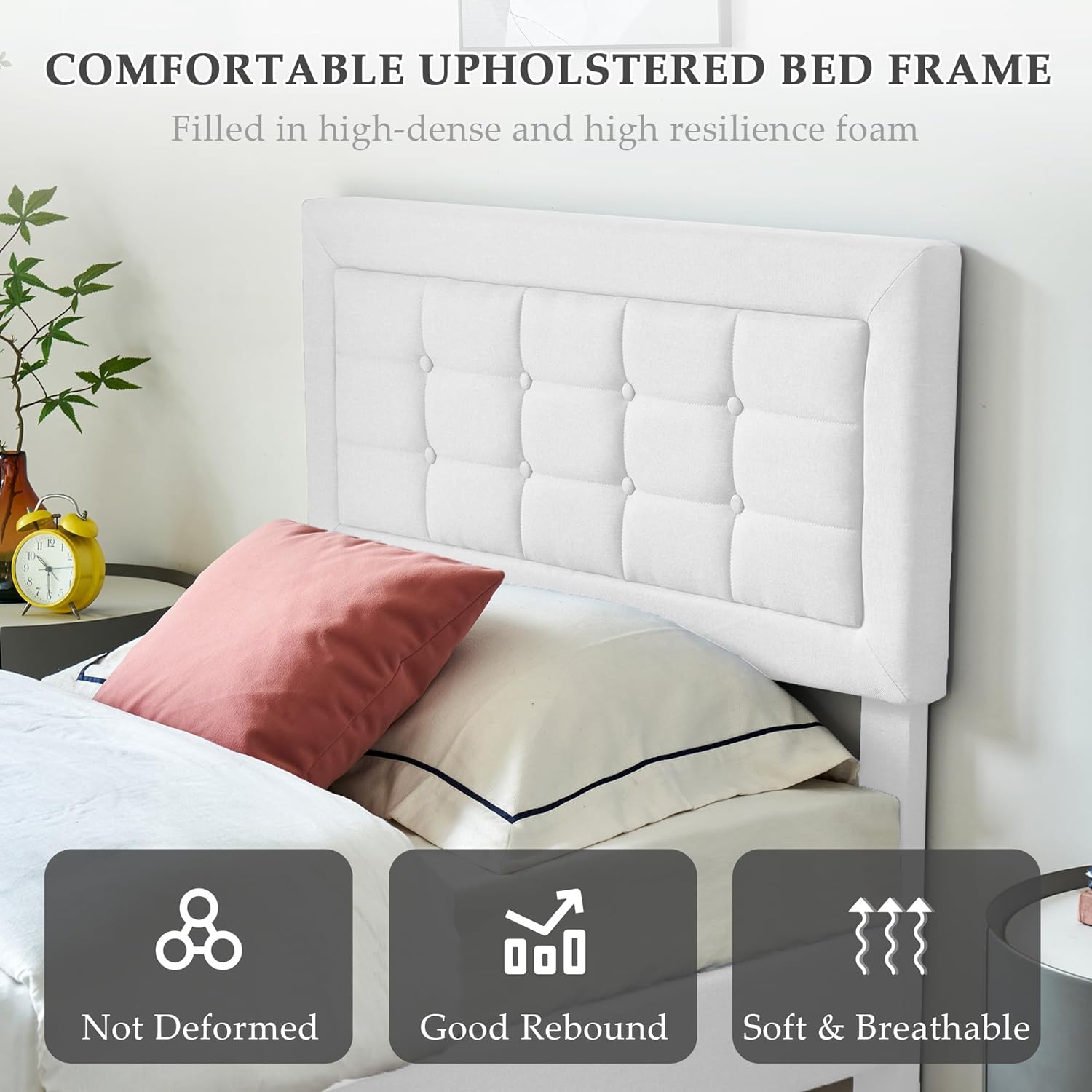 VECELO Upholstered Platform Bed Frame with Height Adjustable Headboard