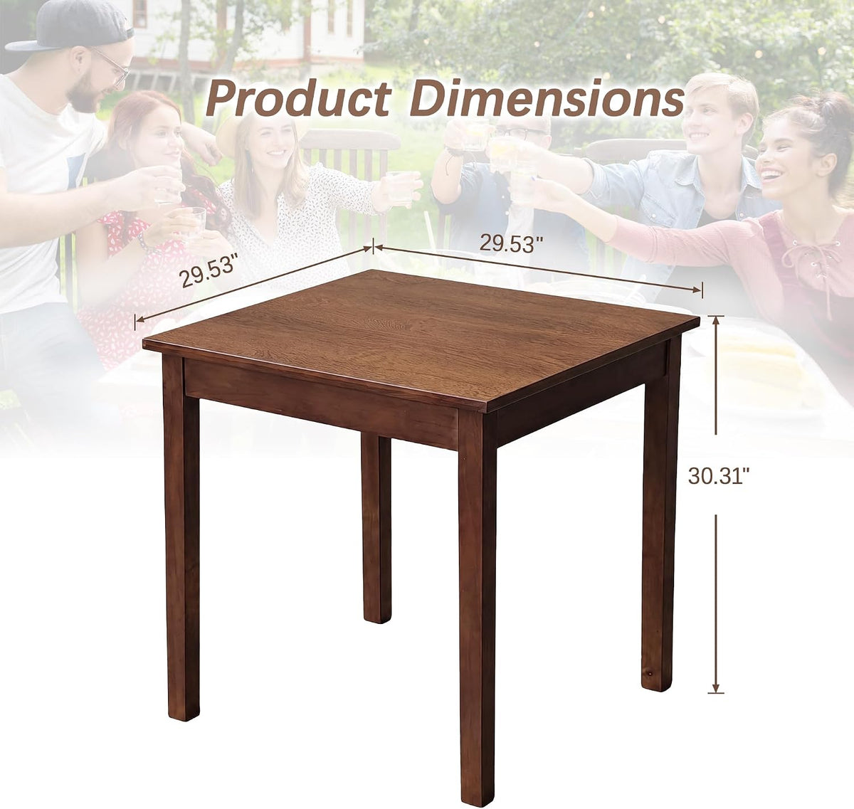 VECELO Square Dining Table for 2-4 People 29” x 29” Compact Kitchen Table with Solid Wood Legs