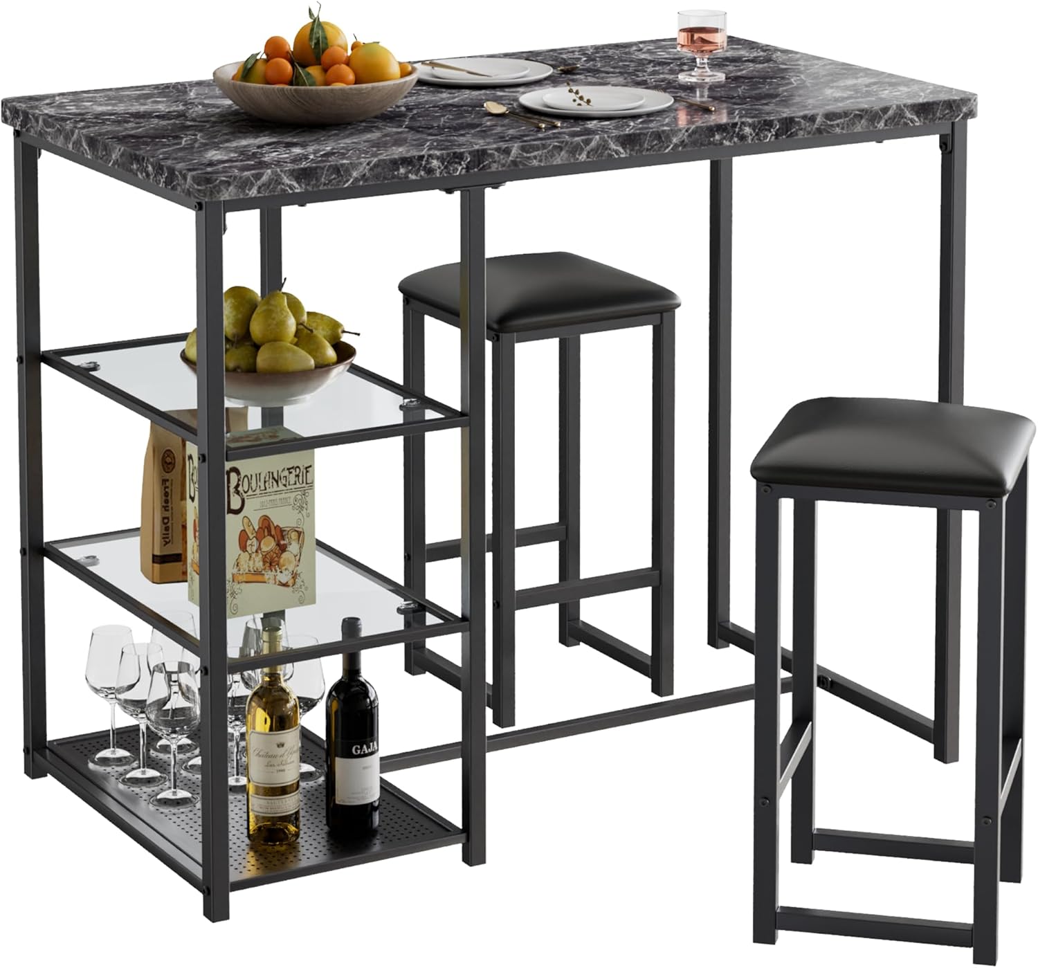 VECELO Small Bar Table and Chairs Set for 2