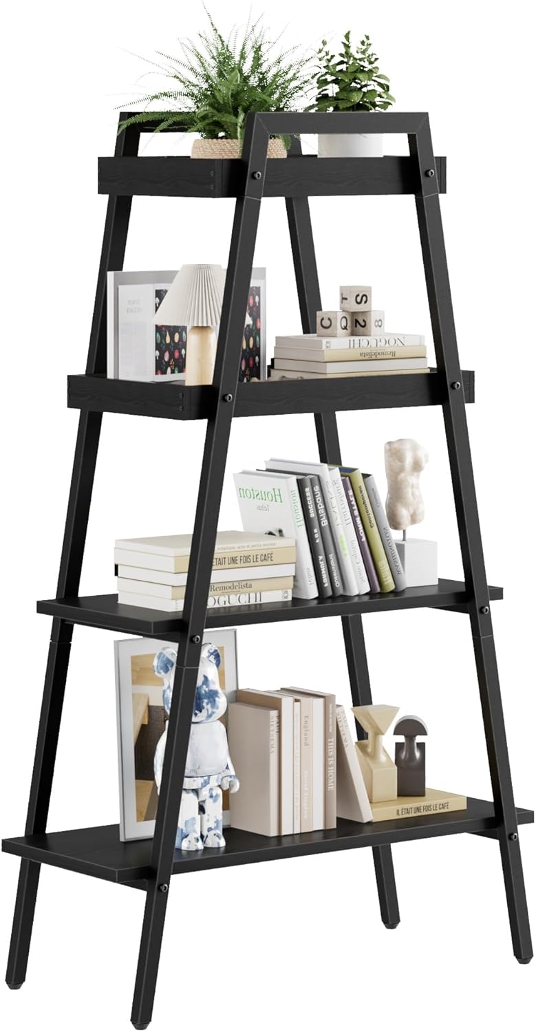 VECELO Ladder Shelf/Display Shelf 4 Tier Storage Bookcase Rack Wood & Steel