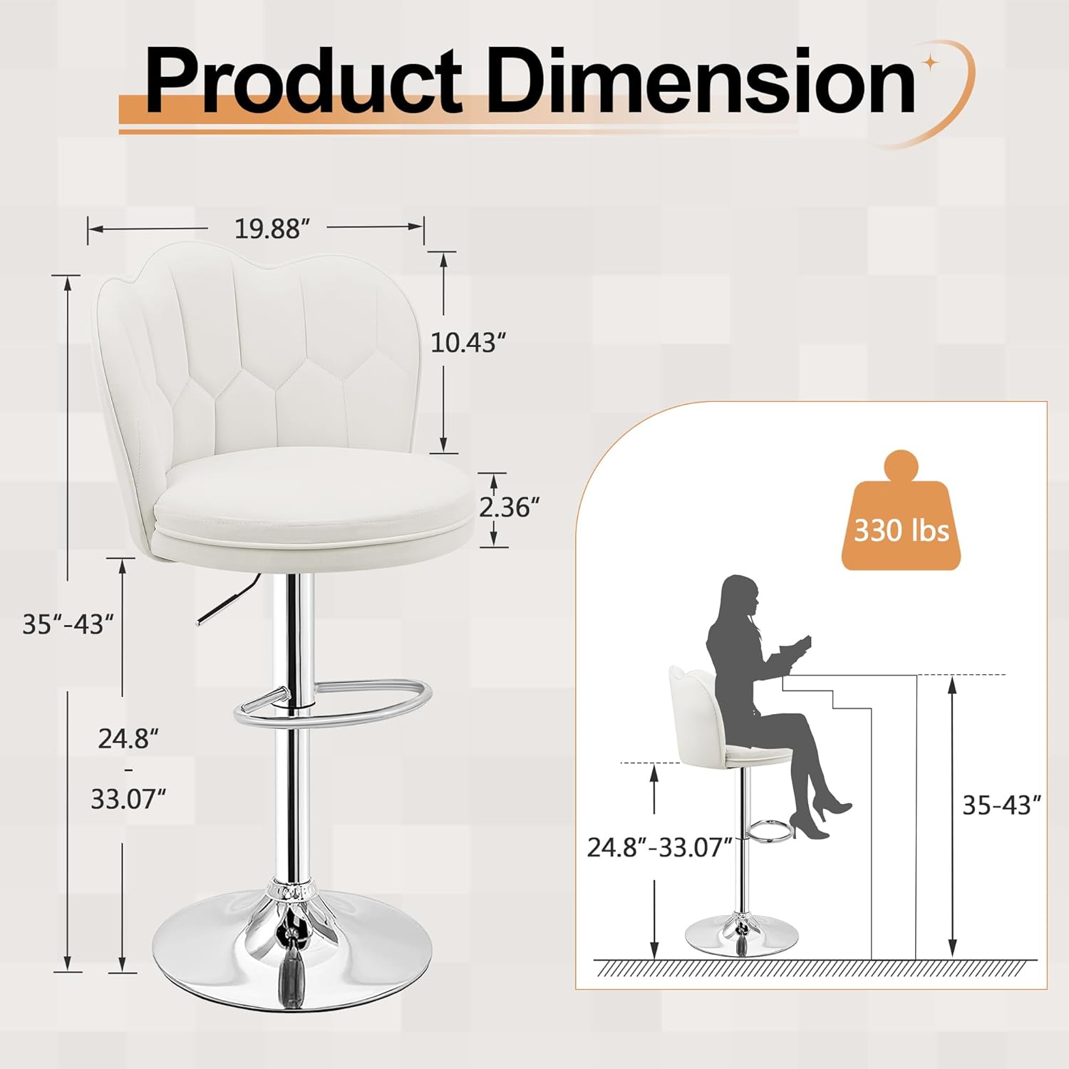 VECELO Bar Stools Set of 2/Set of 4, Adjustable Barstools with Back - VECELO