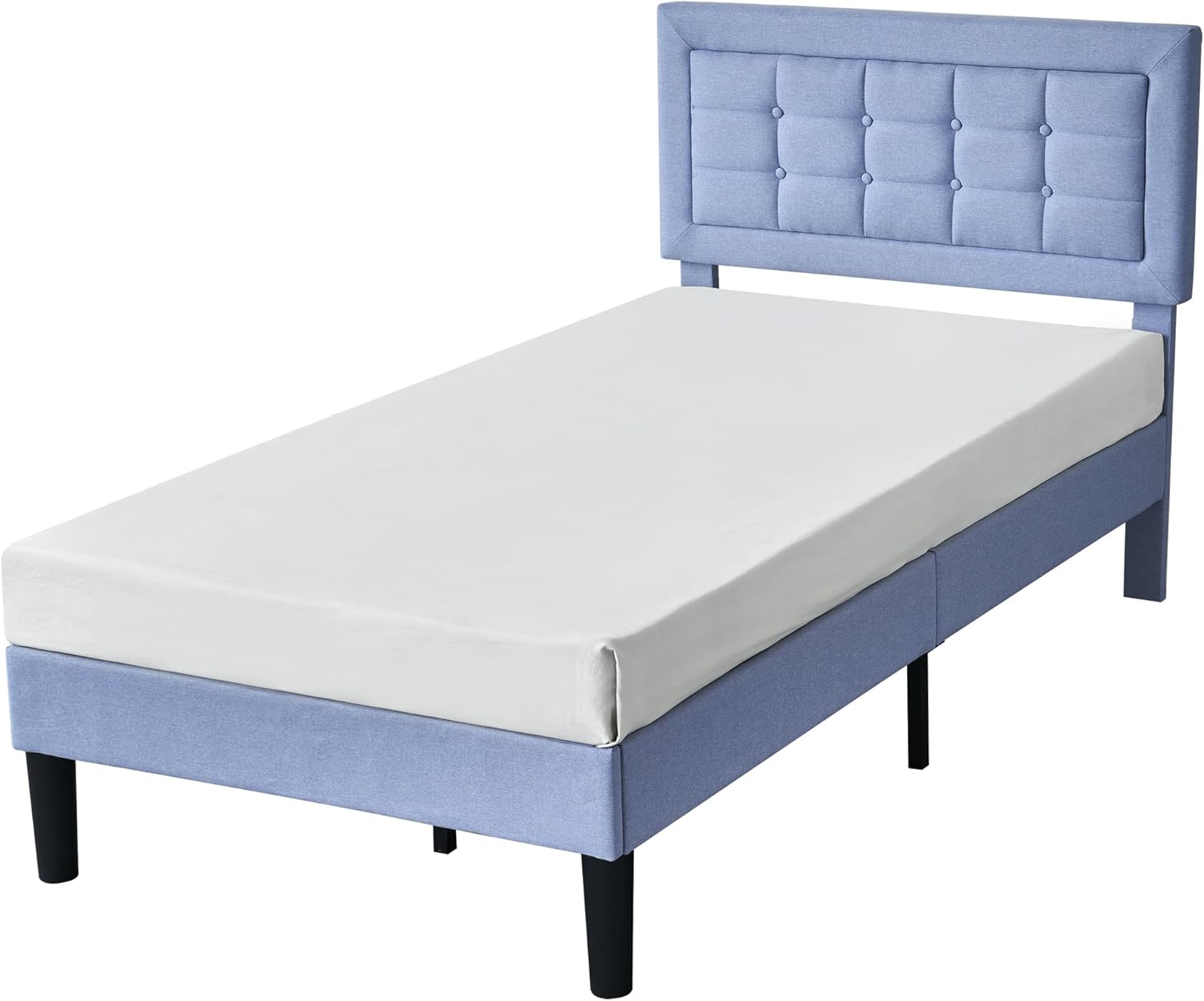 VECELO Upholstered Platform Bed Frame with Height Adjustable Headboard