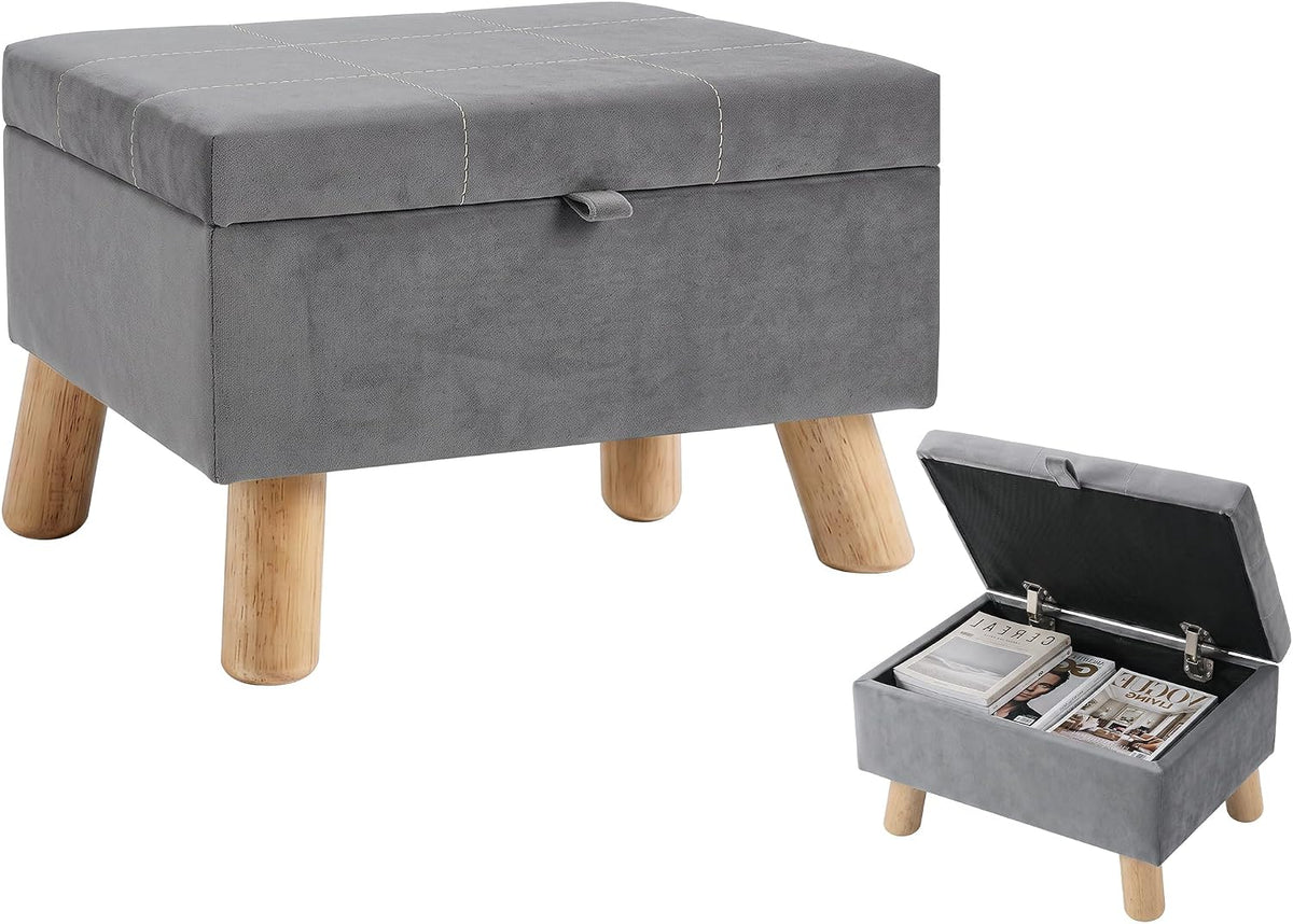 VECELO Storage Ottoman Under Desk Small Foot Stool with Wood Legs